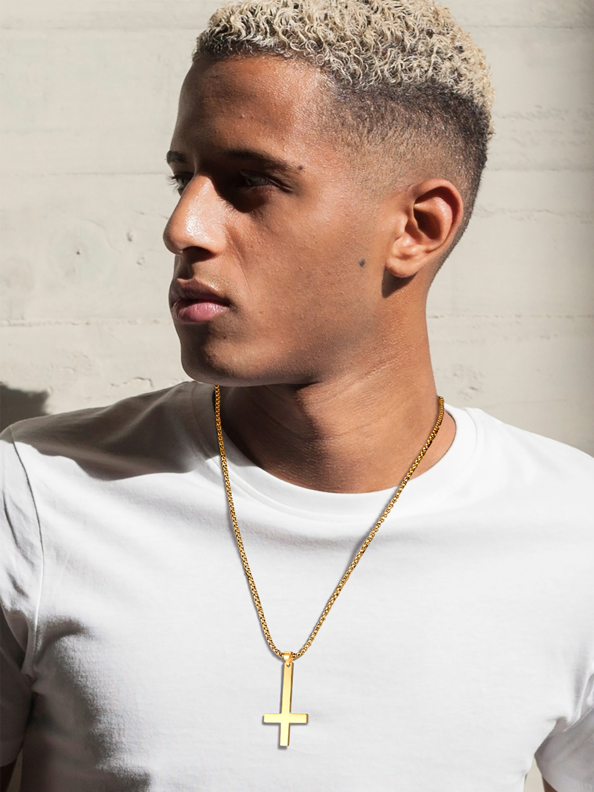 Inverted Cross Pendant Upside Down Cross Necklace in 18K Gold