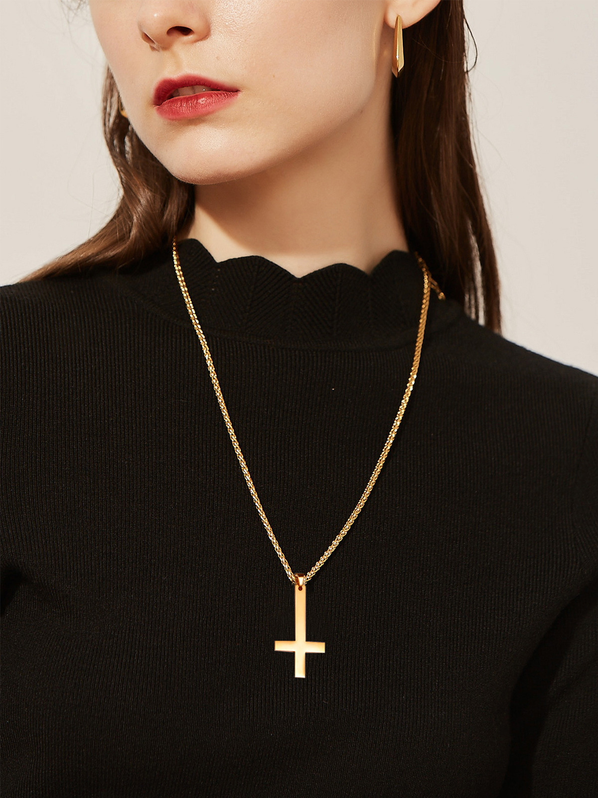 Inverted Cross Pendant Upside Down Cross Necklace in 18K Gold