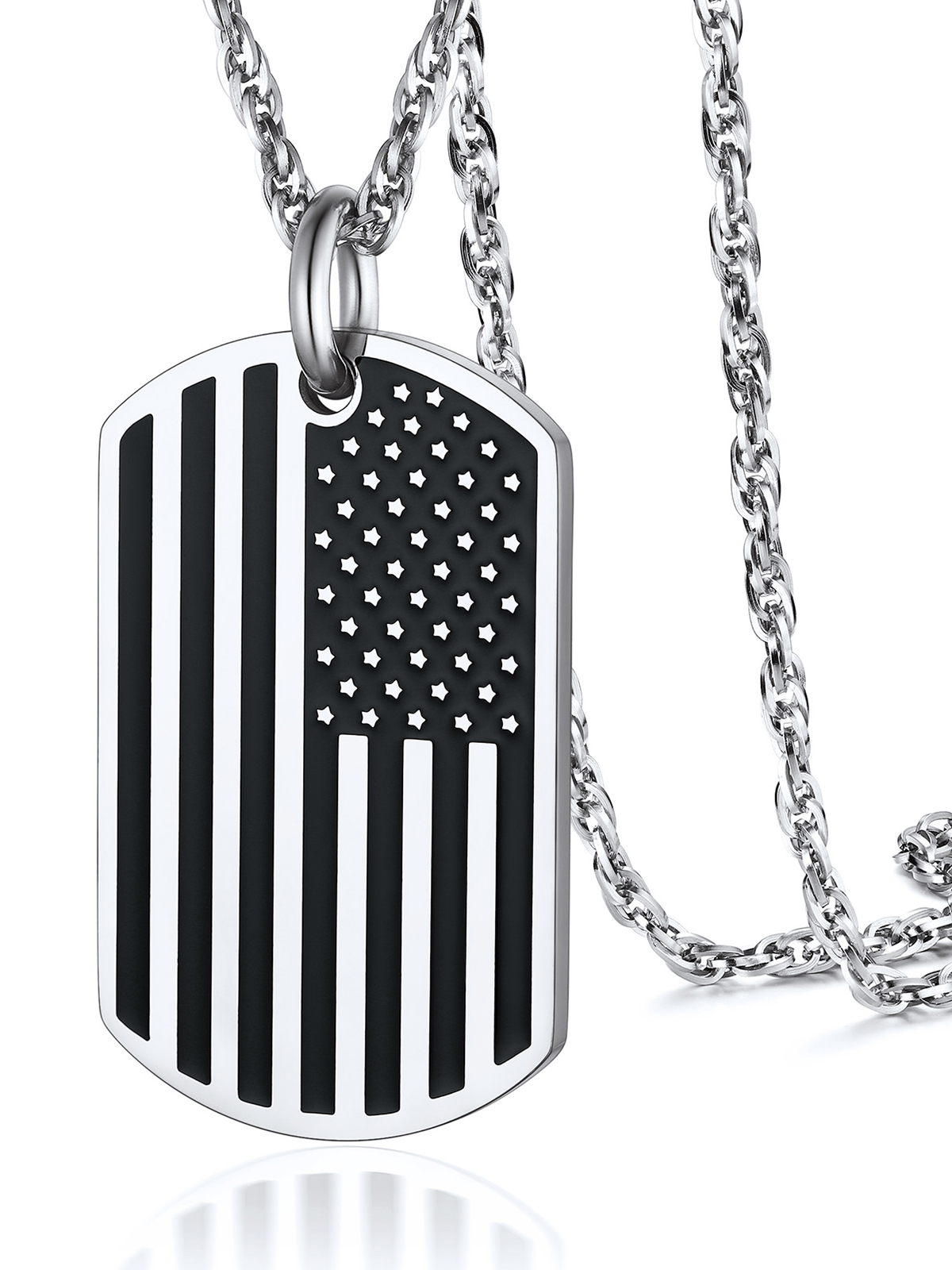 American Flag Pendant Dog Tag Necklace in Stainless