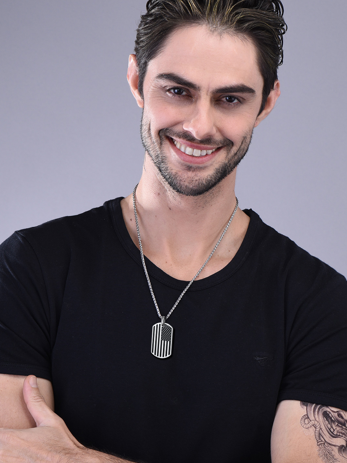 American Flag Pendant Dog Tag Necklace in Stainless