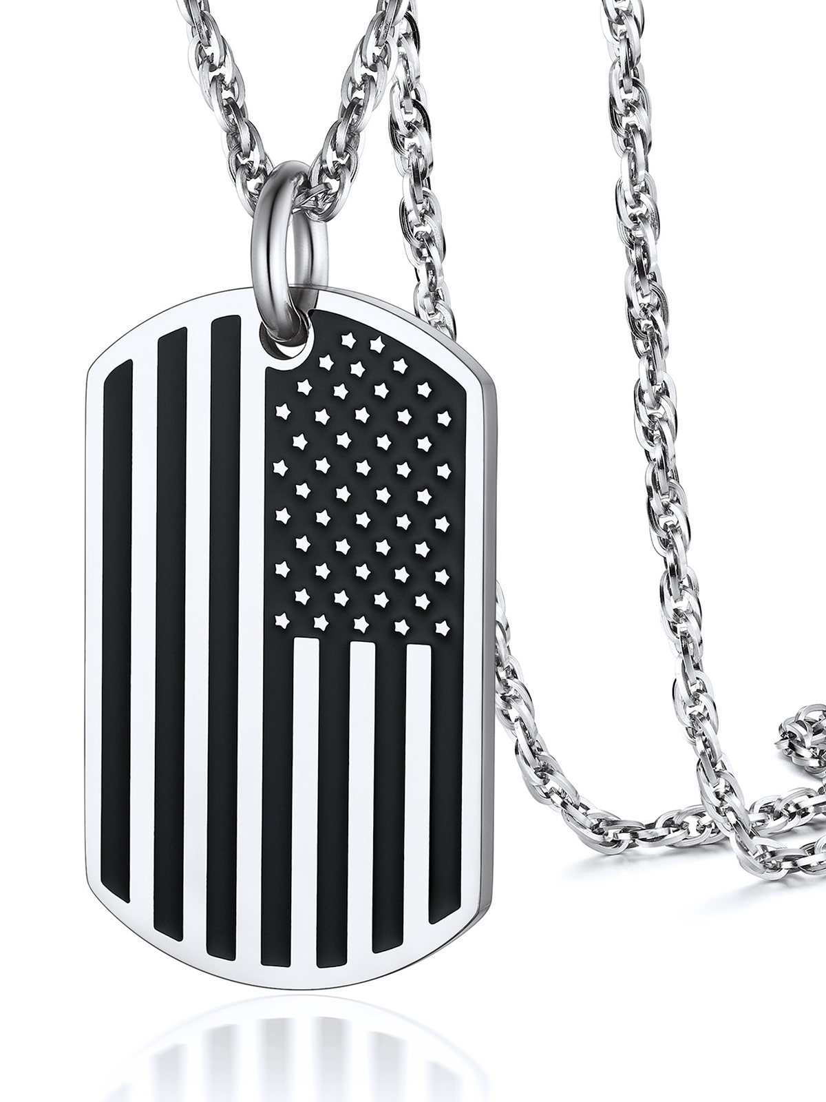 American Flag Pendant Dog Tag Necklace in Stainless