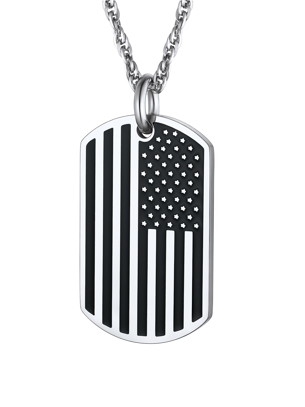 American Flag Pendant Dog Tag Necklace in Stainless