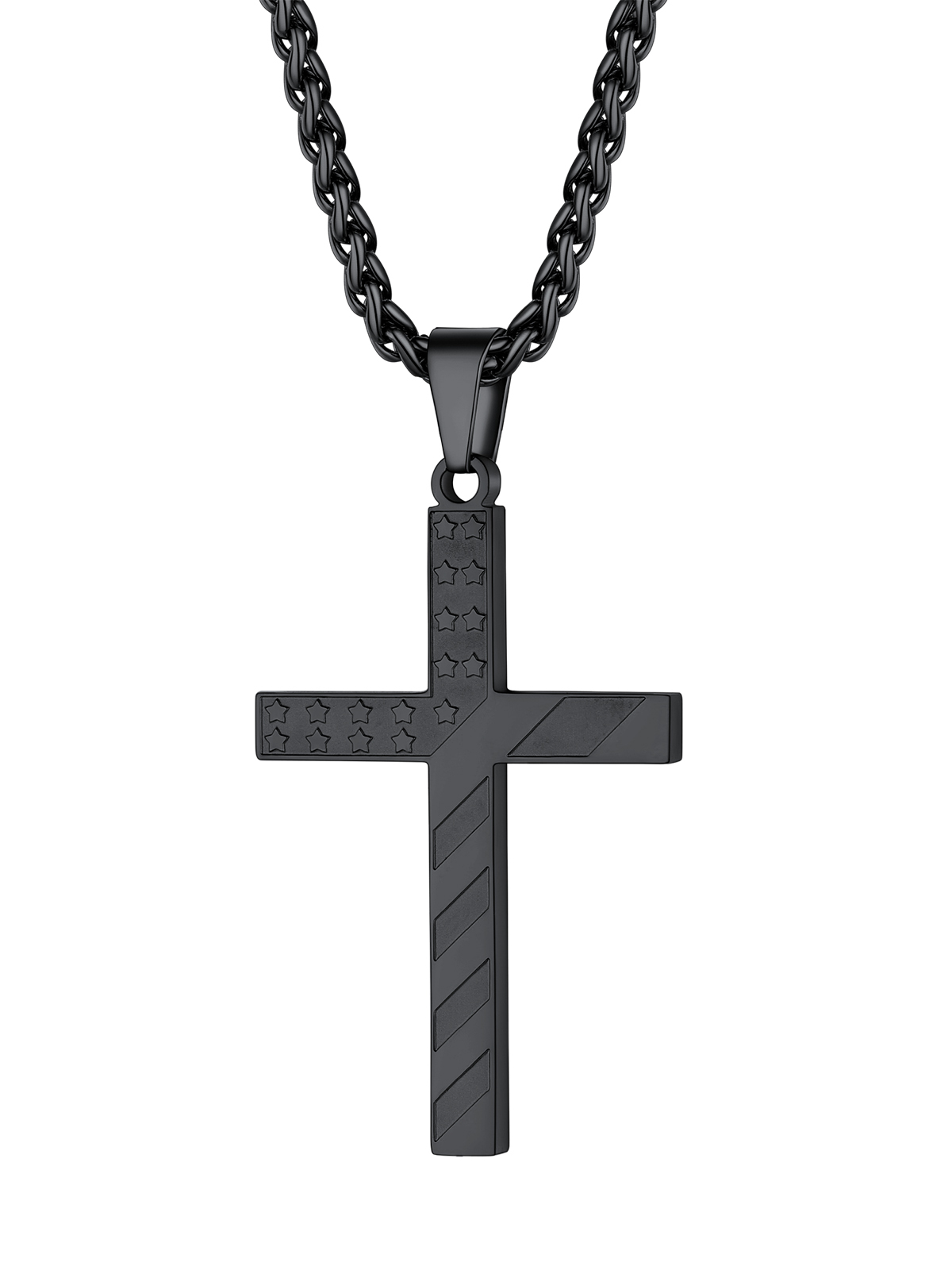 Cross Pendant American Flag Necklace in Black