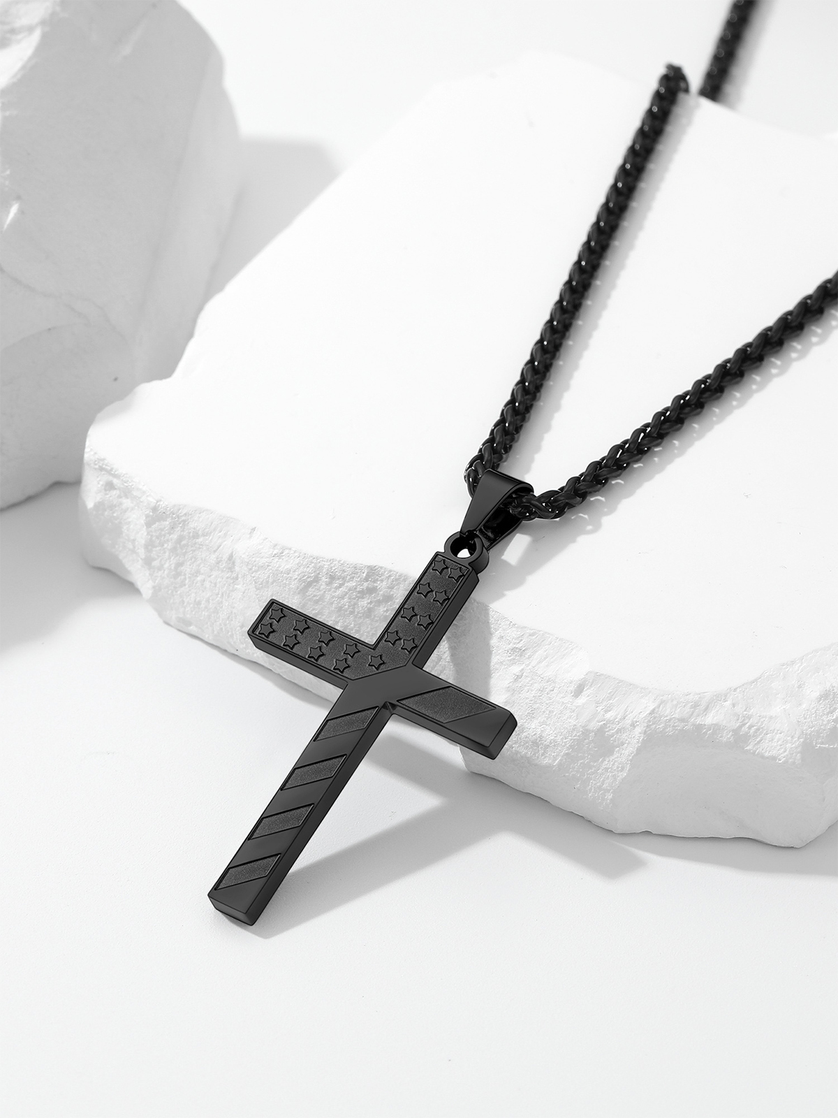 Cross Pendant American Flag Necklace in Black