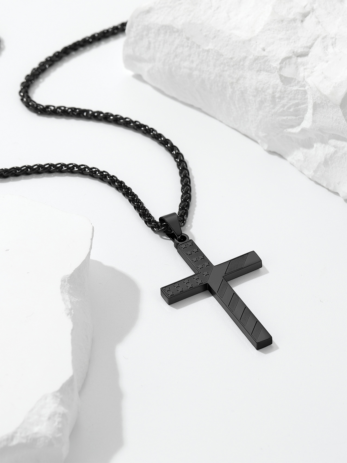 Cross Pendant American Flag Necklace in Black
