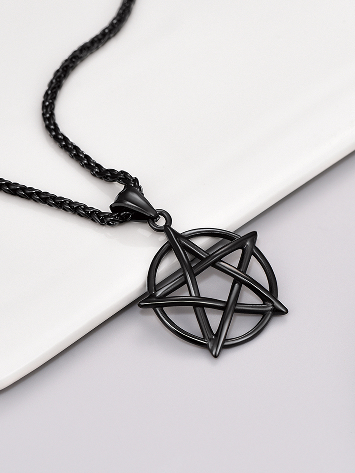 Pentagram Pendant Wicca Necklace in Black
