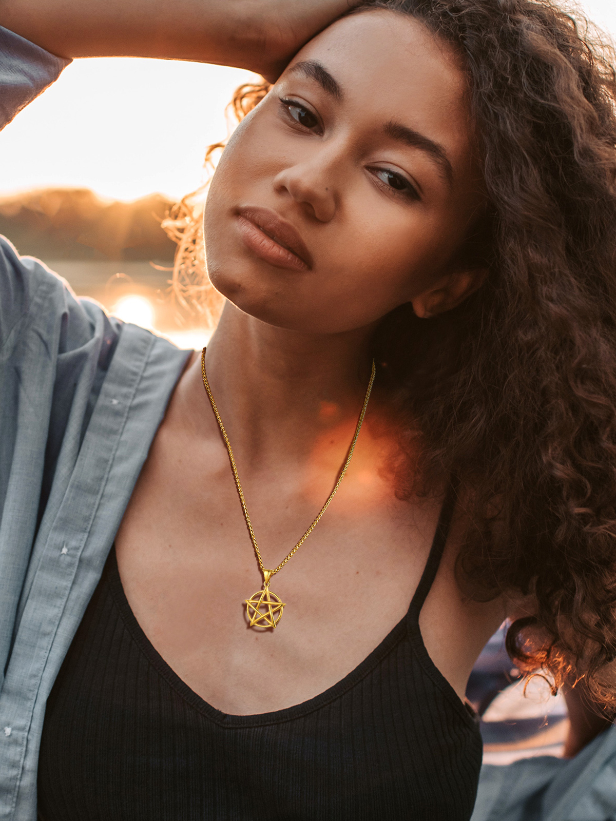Pentagram Pendant Wicca Necklace in 18K Gold