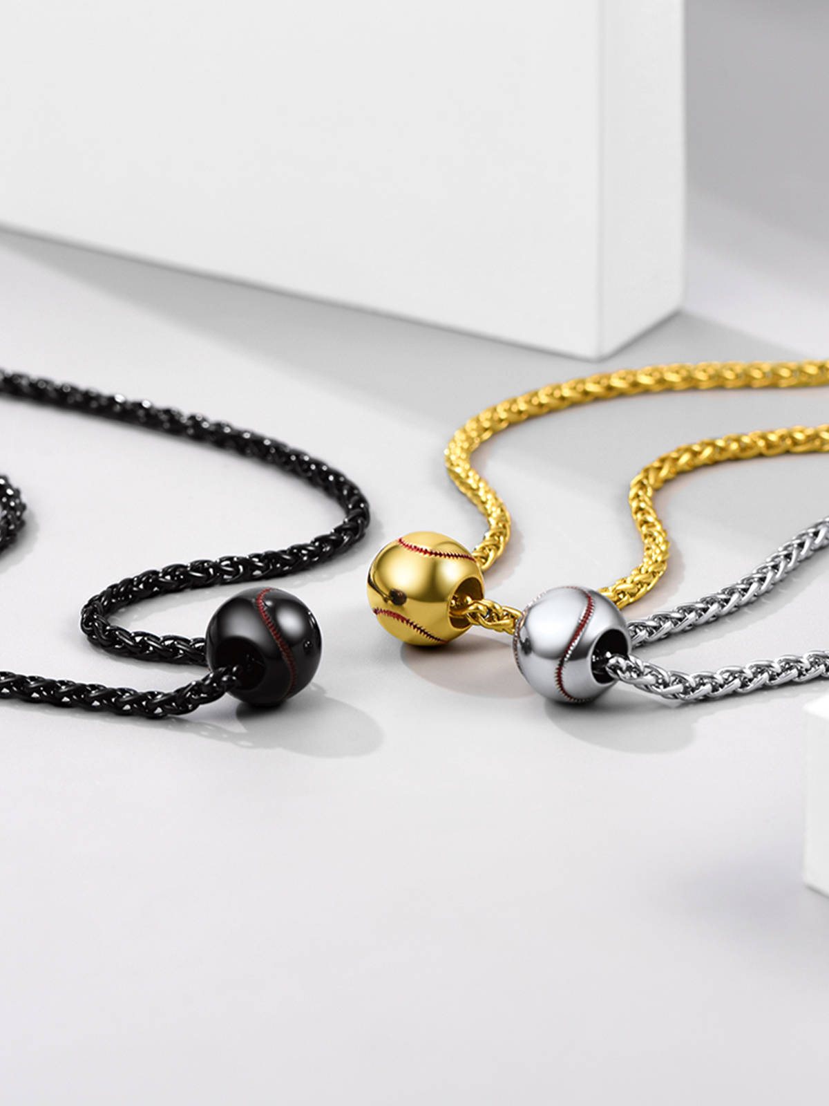 Baseball Pendant Sport Ball Necklace in Black