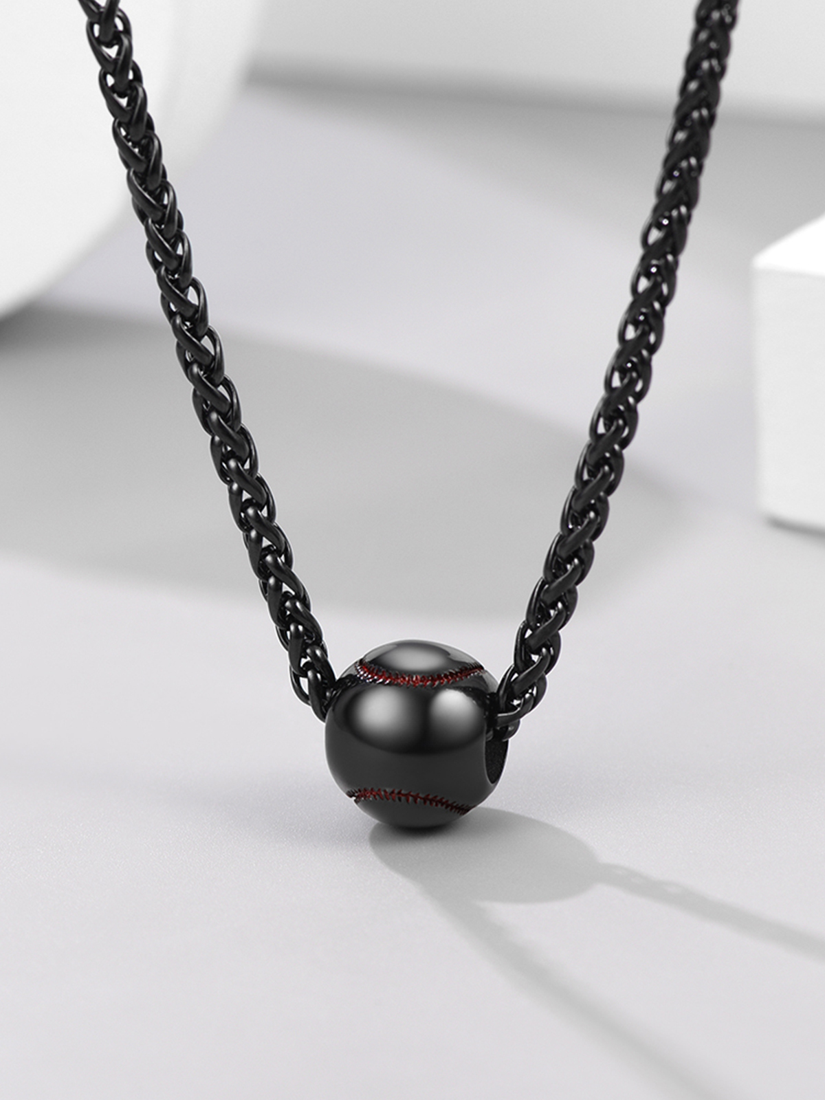 Baseball Pendant Sport Ball Necklace in Black
