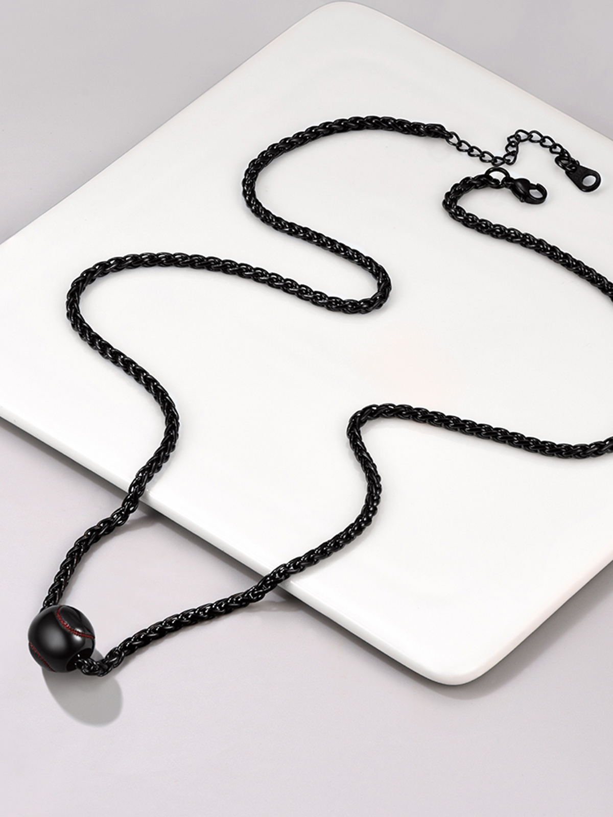 Baseball Pendant Sport Ball Necklace in Black