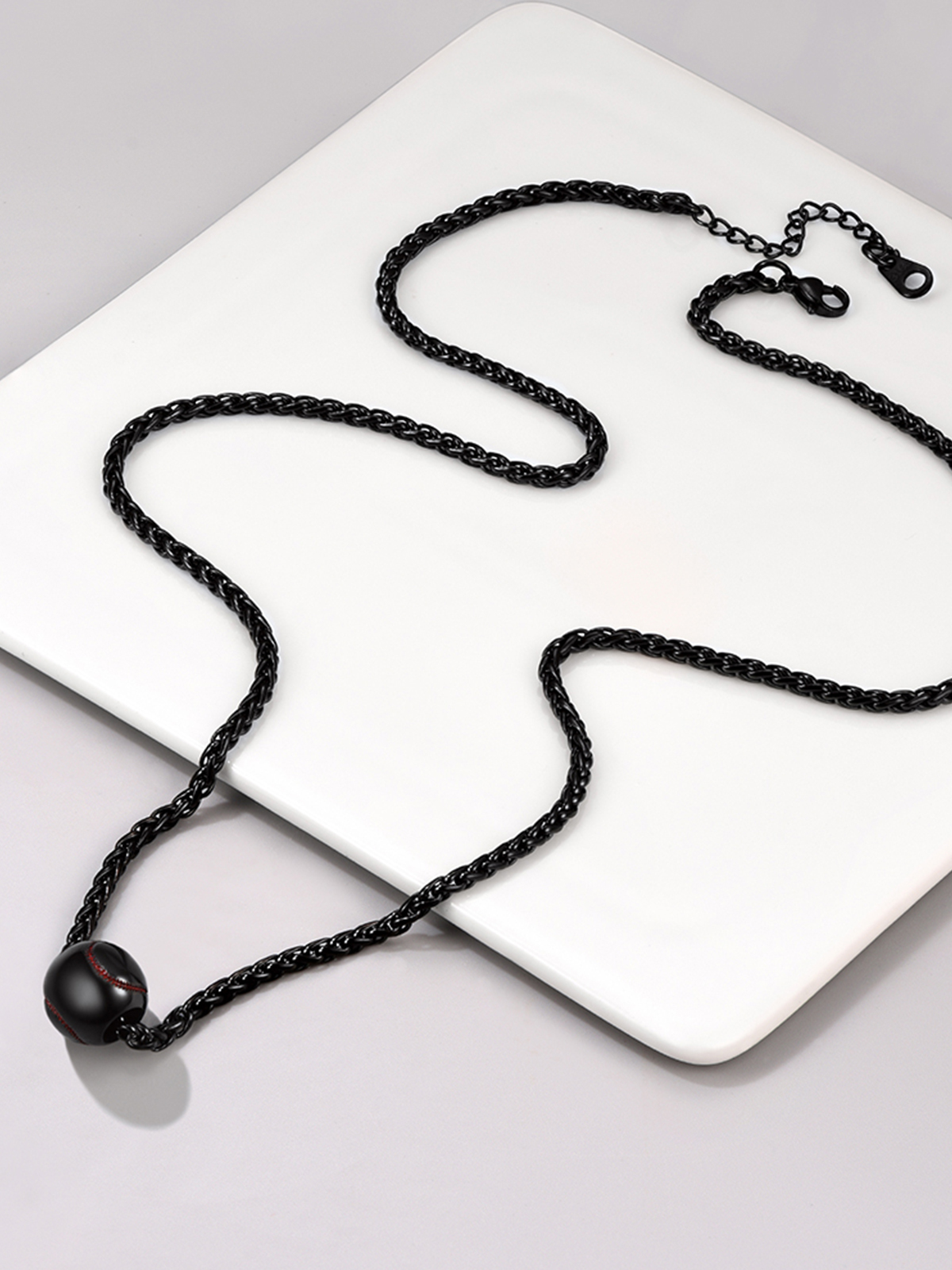 Baseball Pendant Sport Ball Necklace in Black