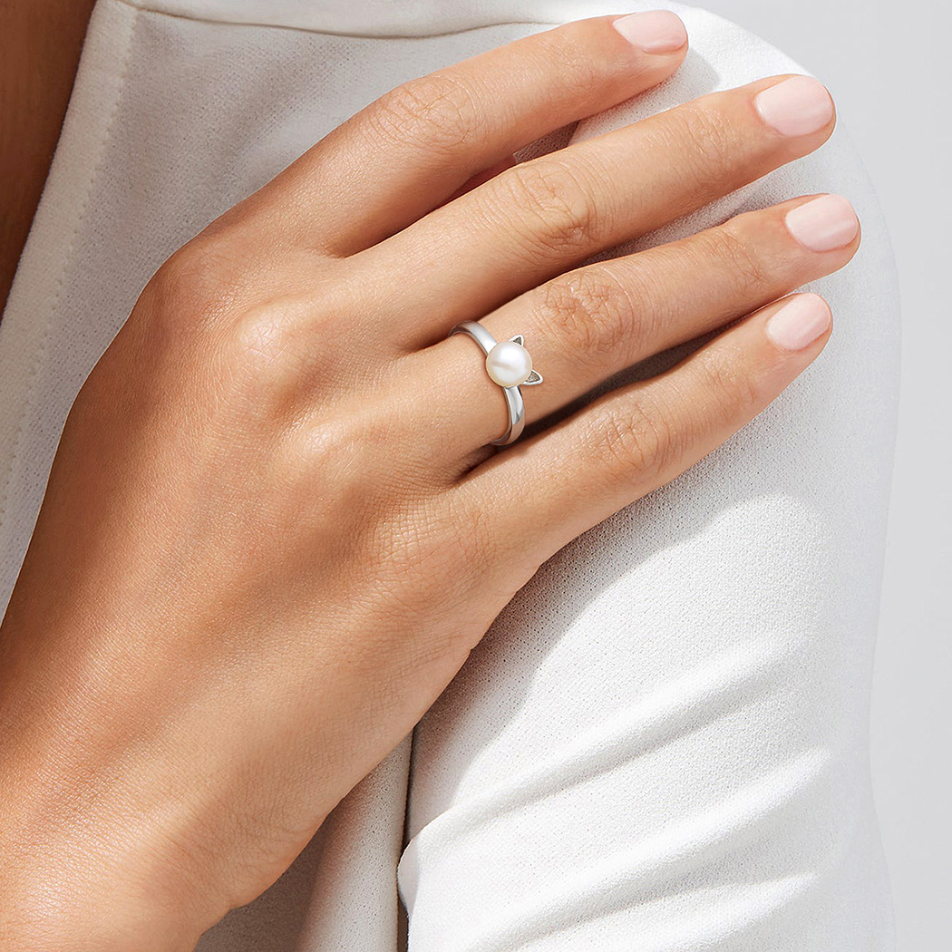 Pearl Cute Cat Ring for Women-01