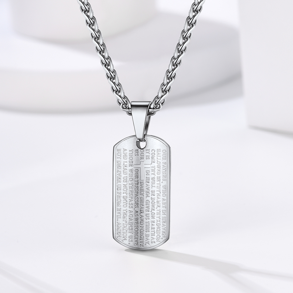 Praying Hand Cross Pendant Necklace with Matthew Lords, Stainless Steel-01