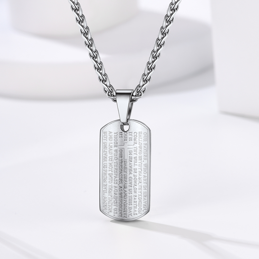 Praying Hand Cross Pendant Necklace with Matthew Lords, Stainless Steel-01