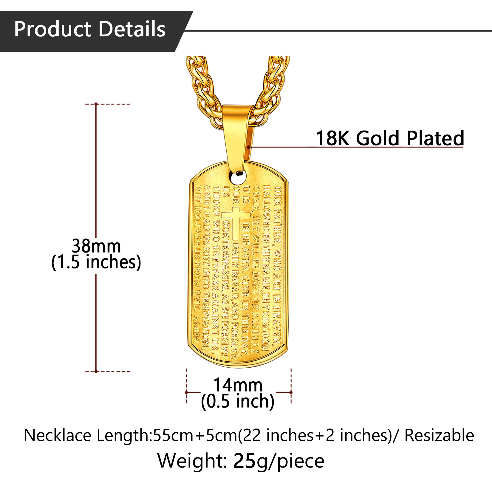 Praying Hand Cross Pendant Necklace with Matthew Lords Details-Necklace Length, Weight