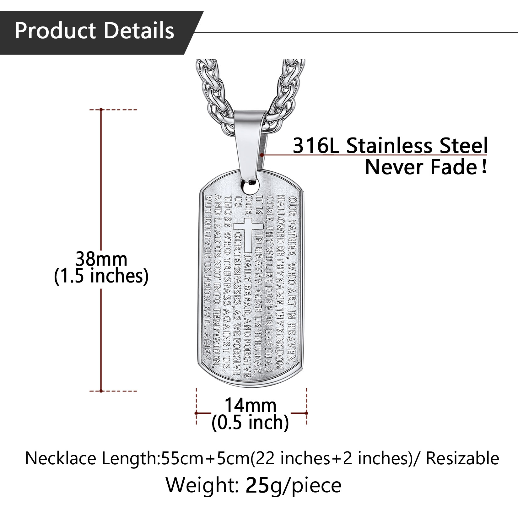 Praying Hand Cross Pendant Necklace with Matthew Lords Details-Necklace Length, Weight