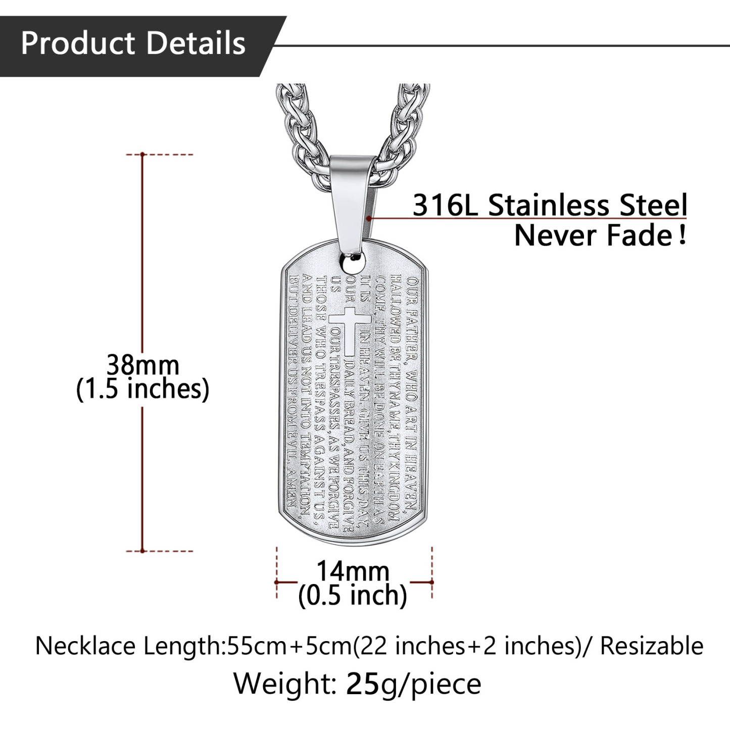 Praying Hand Cross Pendant Necklace with Matthew Lords Details-Necklace Length, Weight