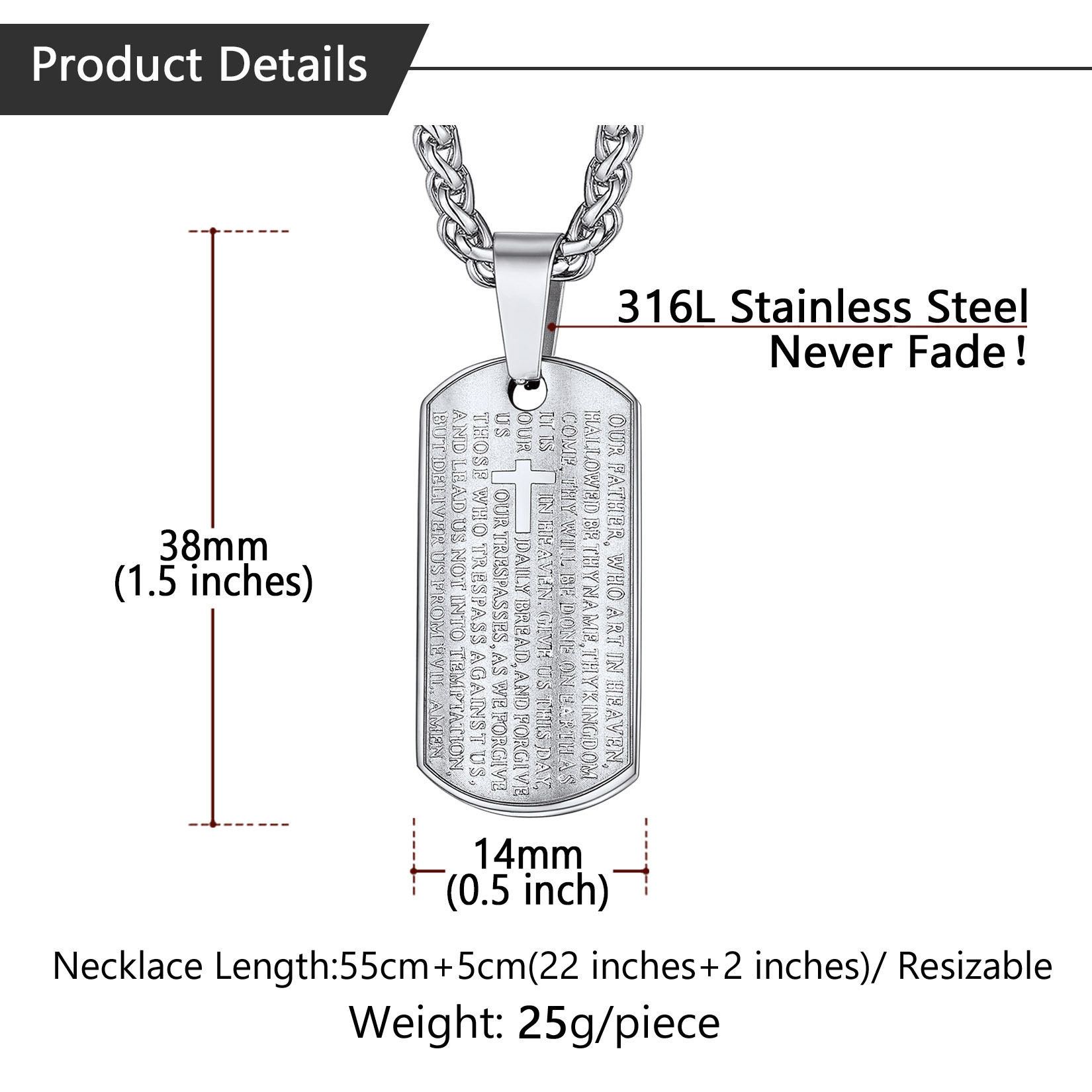 Praying Hand Cross Pendant Necklace with Matthew Lords Details-Necklace Length, Weight