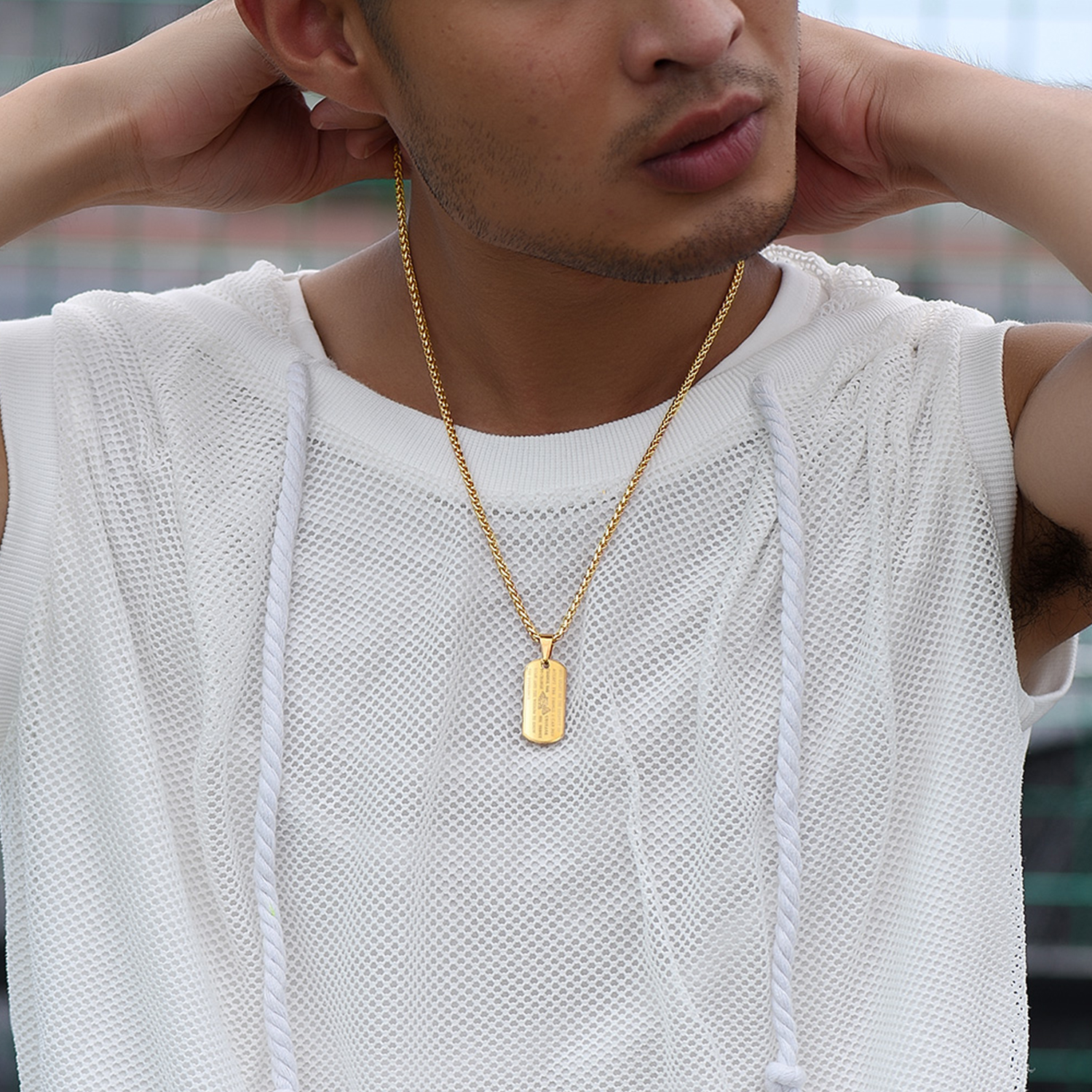 Praying Hand Cross Pendant Necklace with Matthew Lords for Men-02