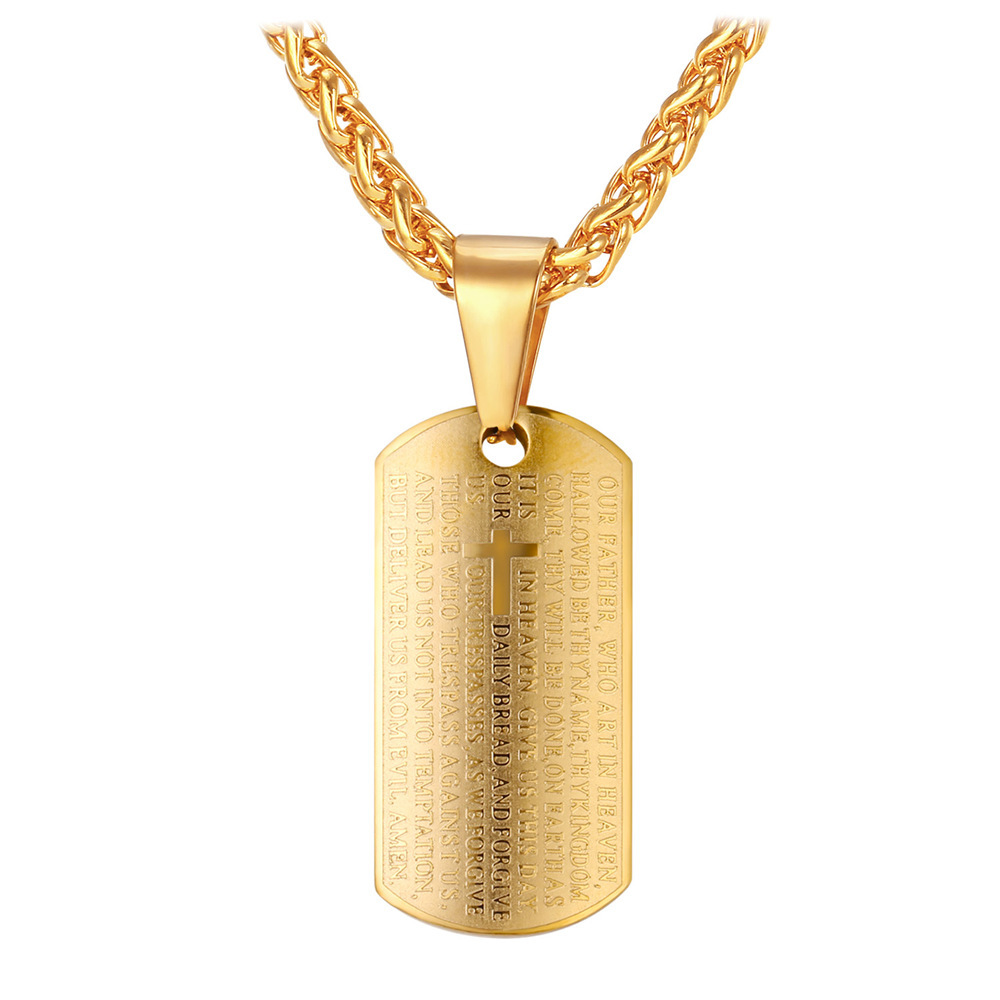 Praying Hand Cross Pendant Necklace with Matthew Lords in 18K Gold Plated-Backside