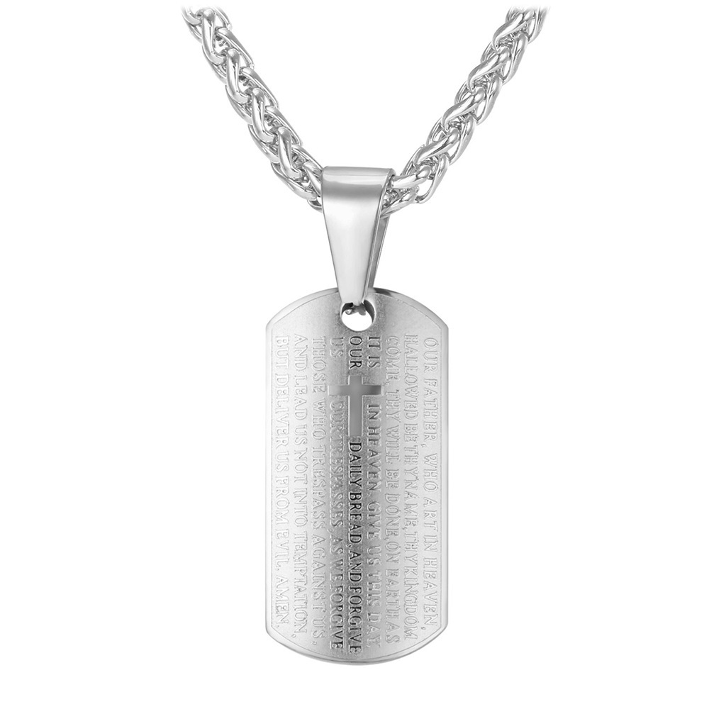 Christian Lord's Prayer Cross Pendant Necklace for Men Women in Stainless Steel