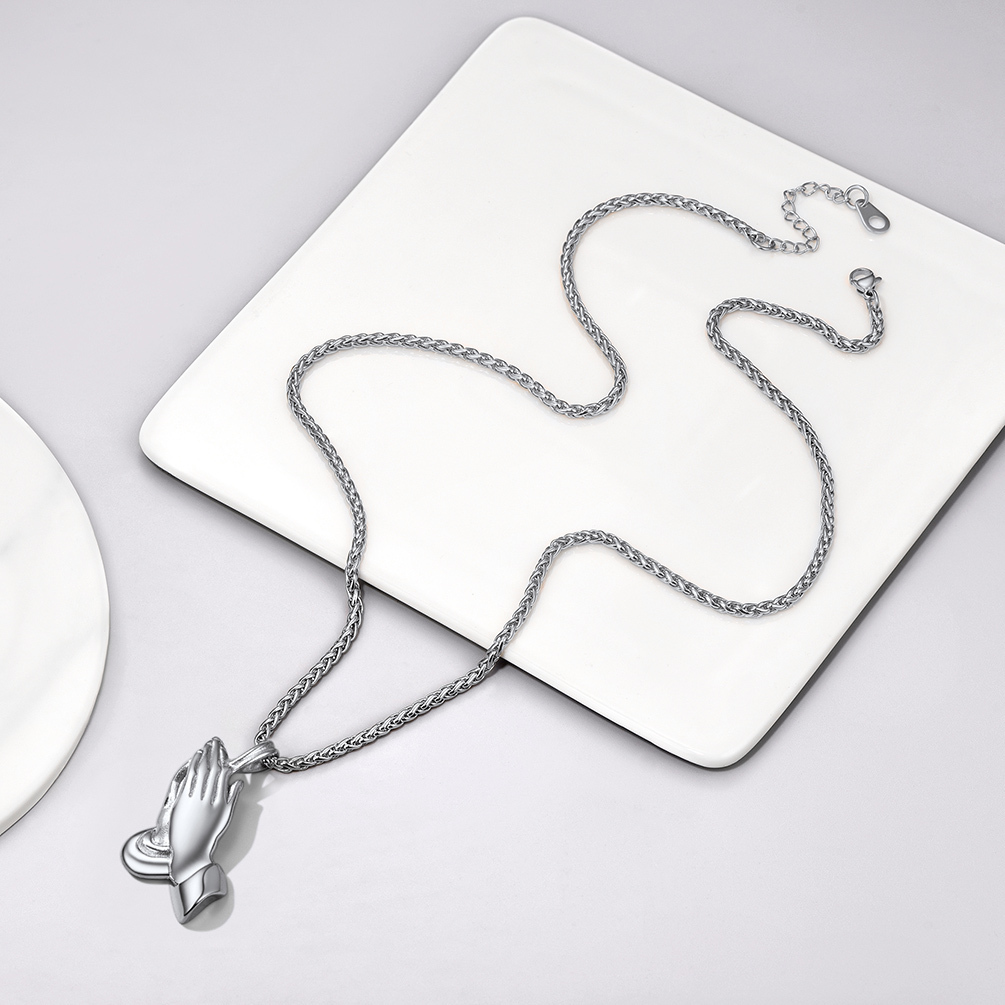 Praying Hand Pendant Necklace, Stainless Steel-02