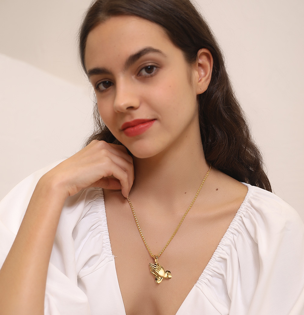Praying Hand Pendant Necklace for Women