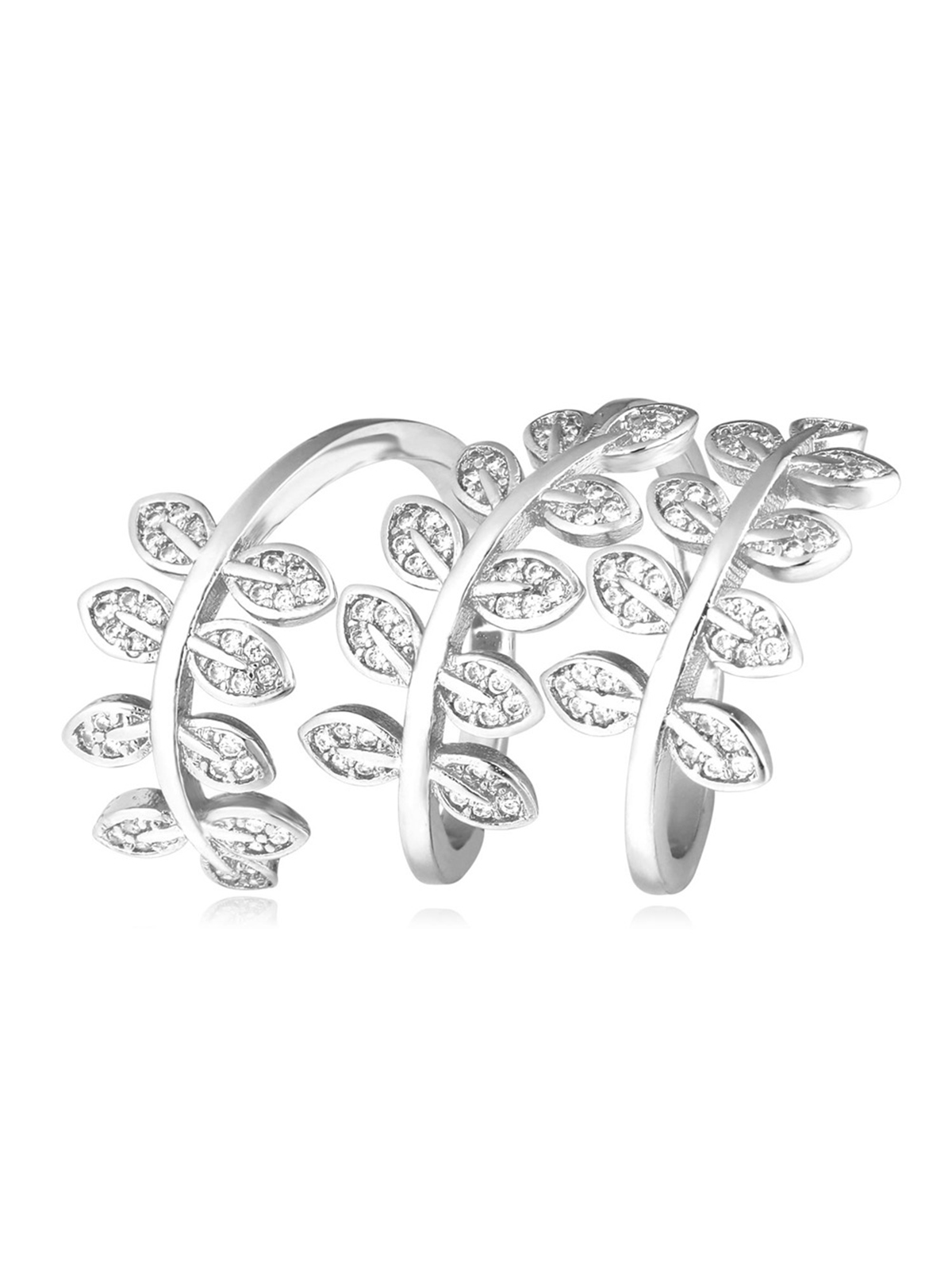 Adjustable Leaf Statement Ring with CZ in Platinum