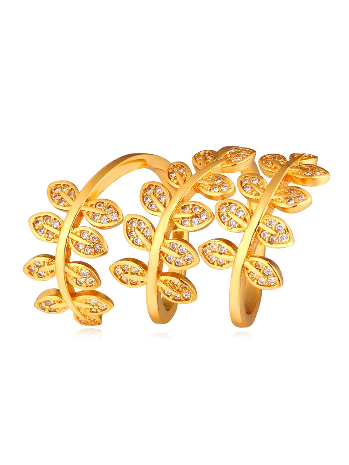 Adjustable Leaf Statement Ring with CZ in 18K Gold