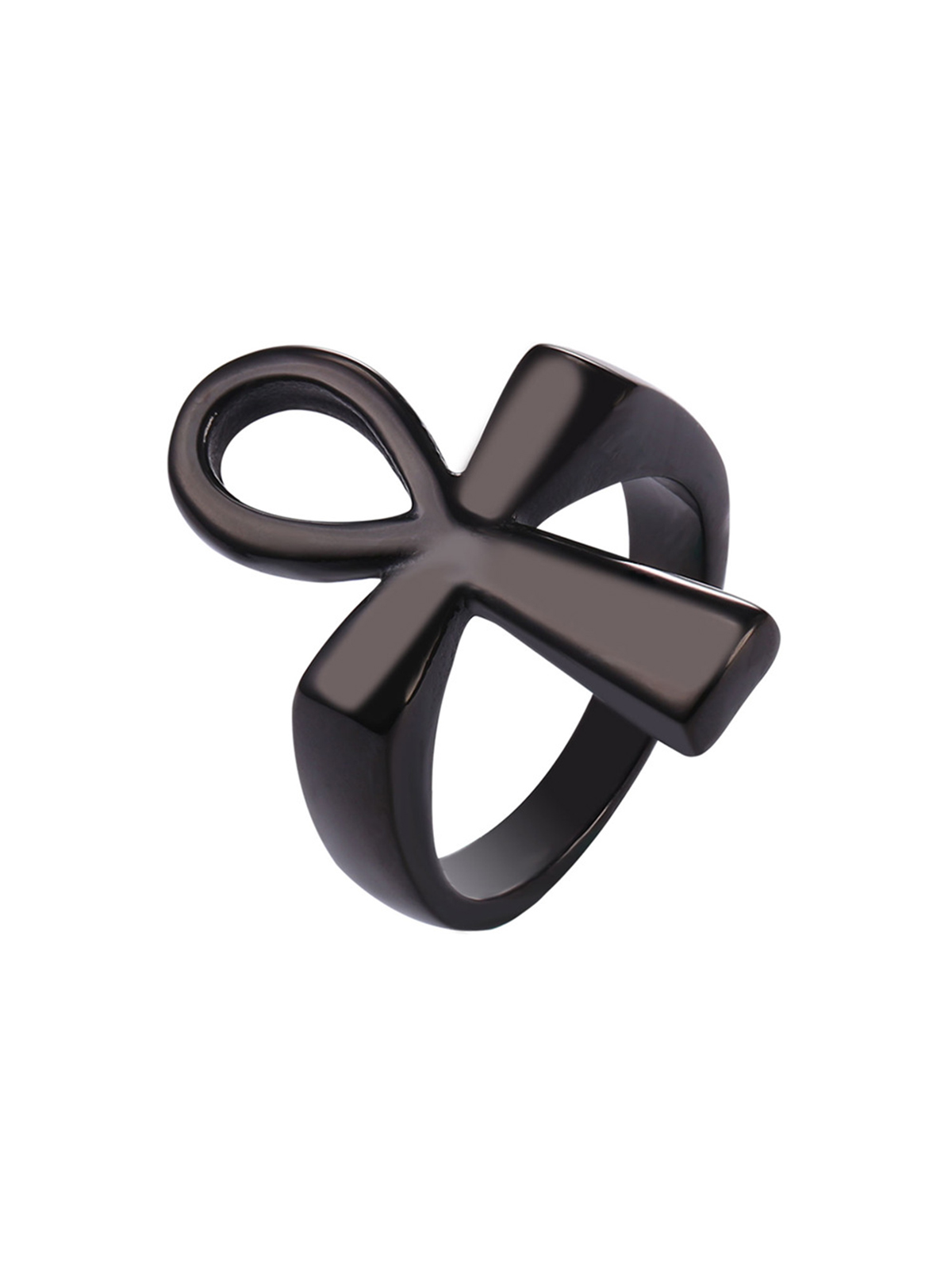 Egyptian Ankh Cross Ring in Black