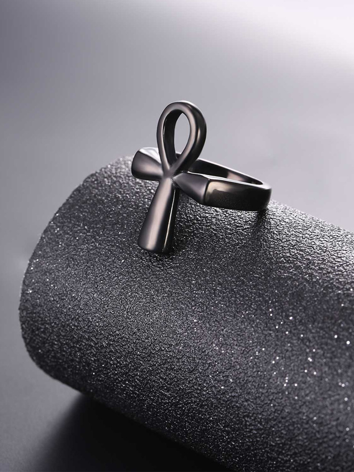 Egyptian Ankh Cross Ring in Black