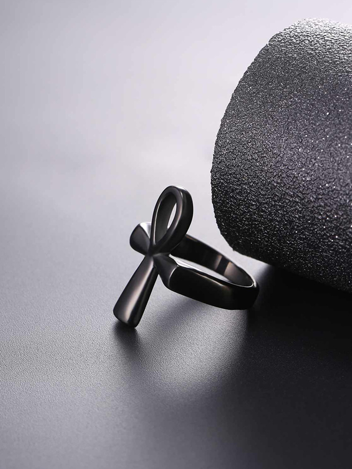 Egyptian Ankh Cross Ring in Black