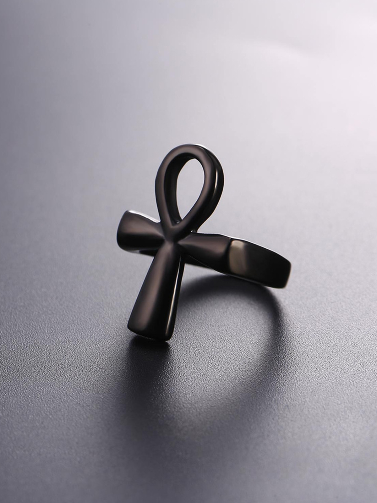 Egyptian Ankh Cross Ring in Black