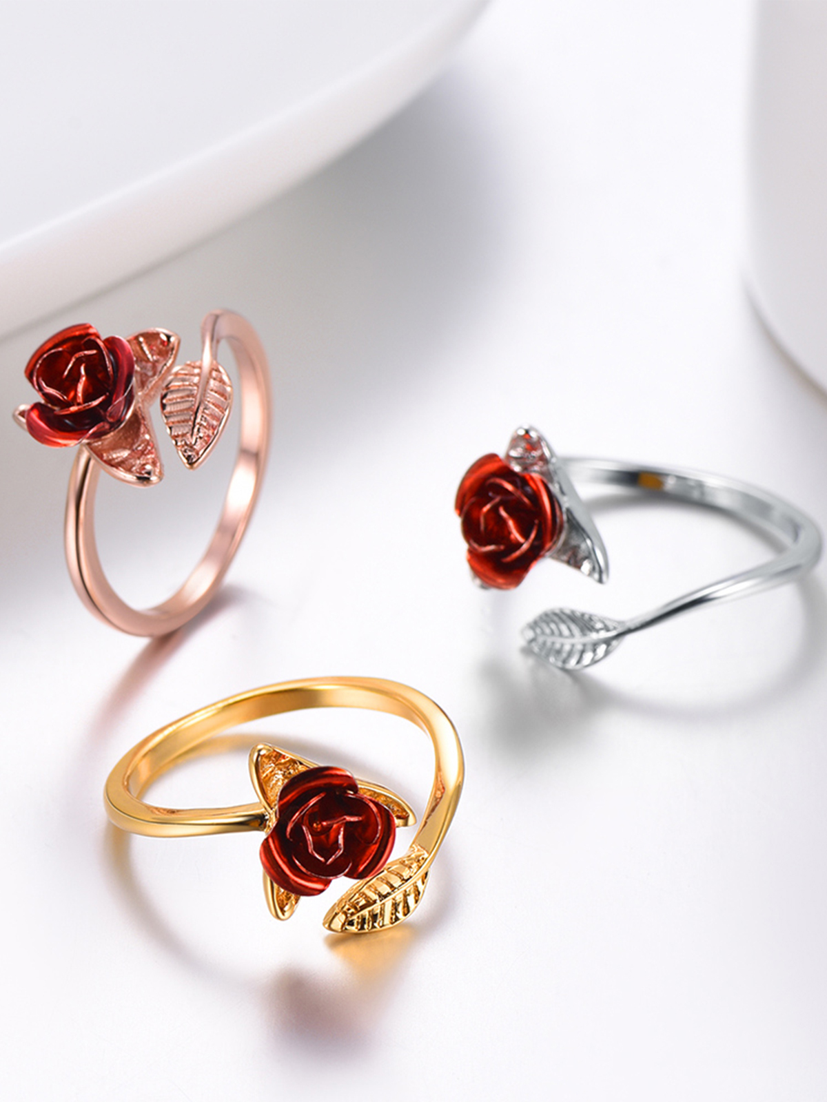 Adjustable Rose Statement Ring in Platinum