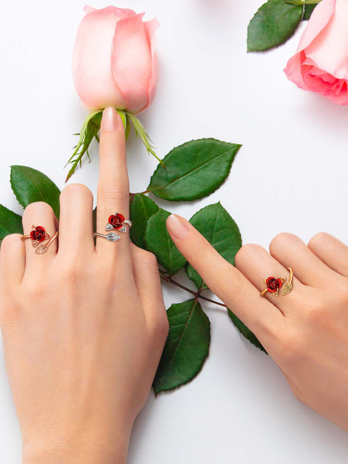Adjustable Rose Statement Ring in Platinum