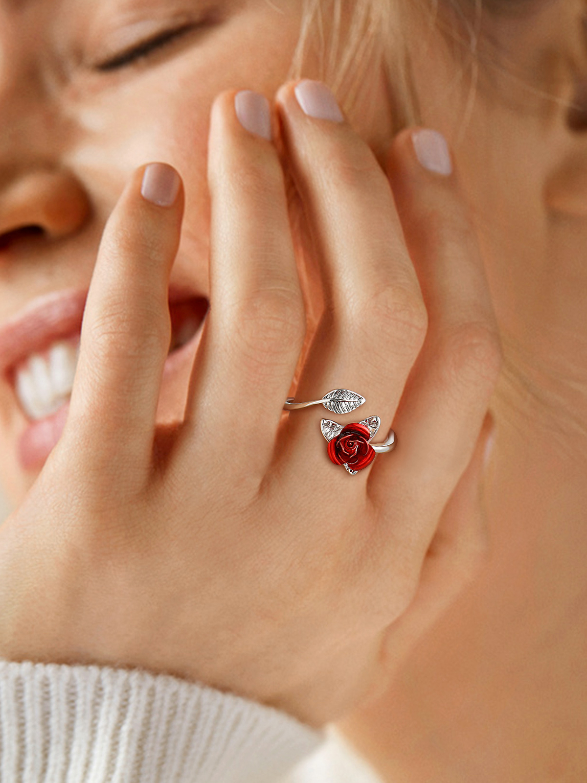 Adjustable Rose Statement Ring in Platinum