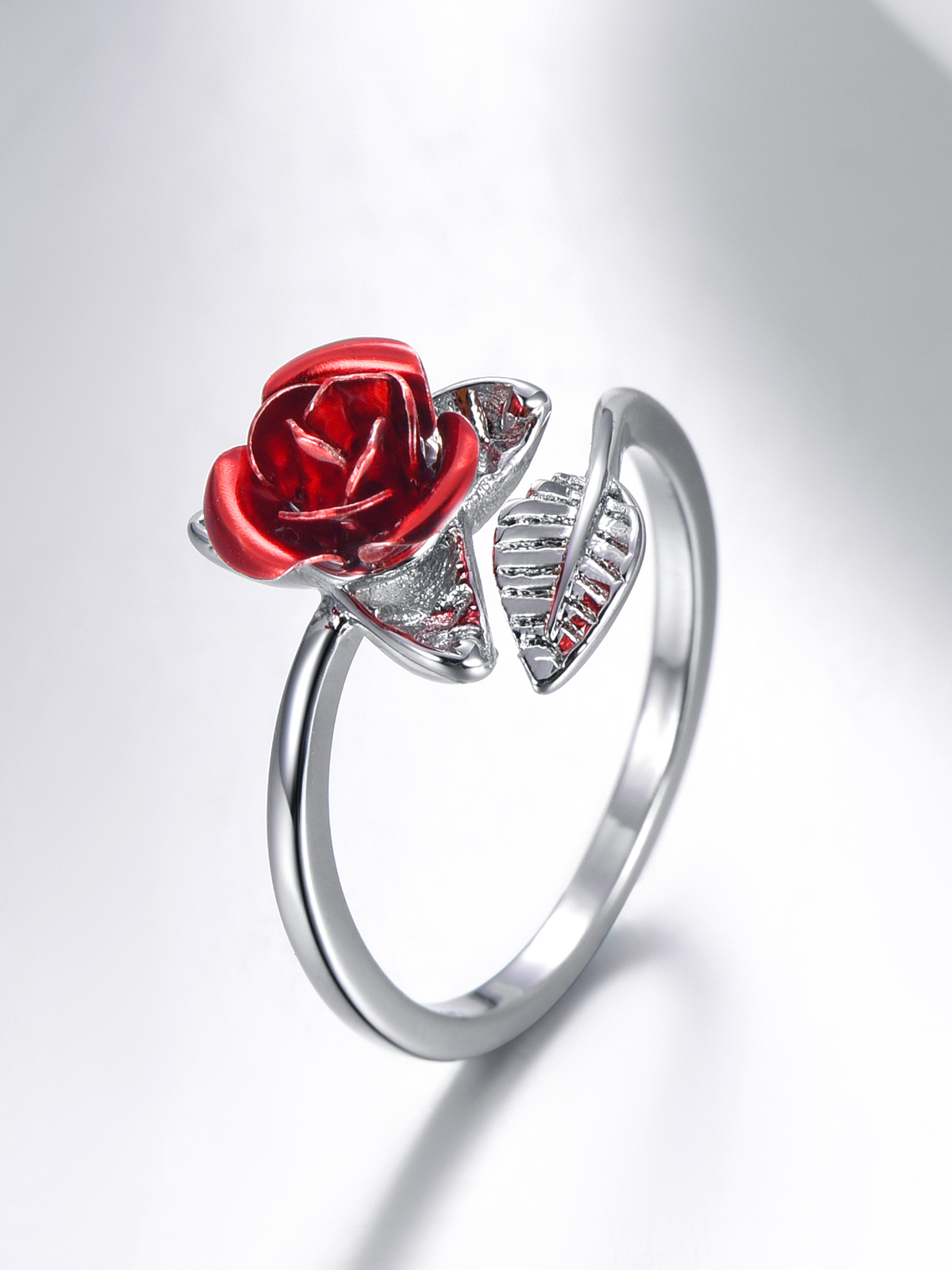 Adjustable Rose Statement Ring in Platinum