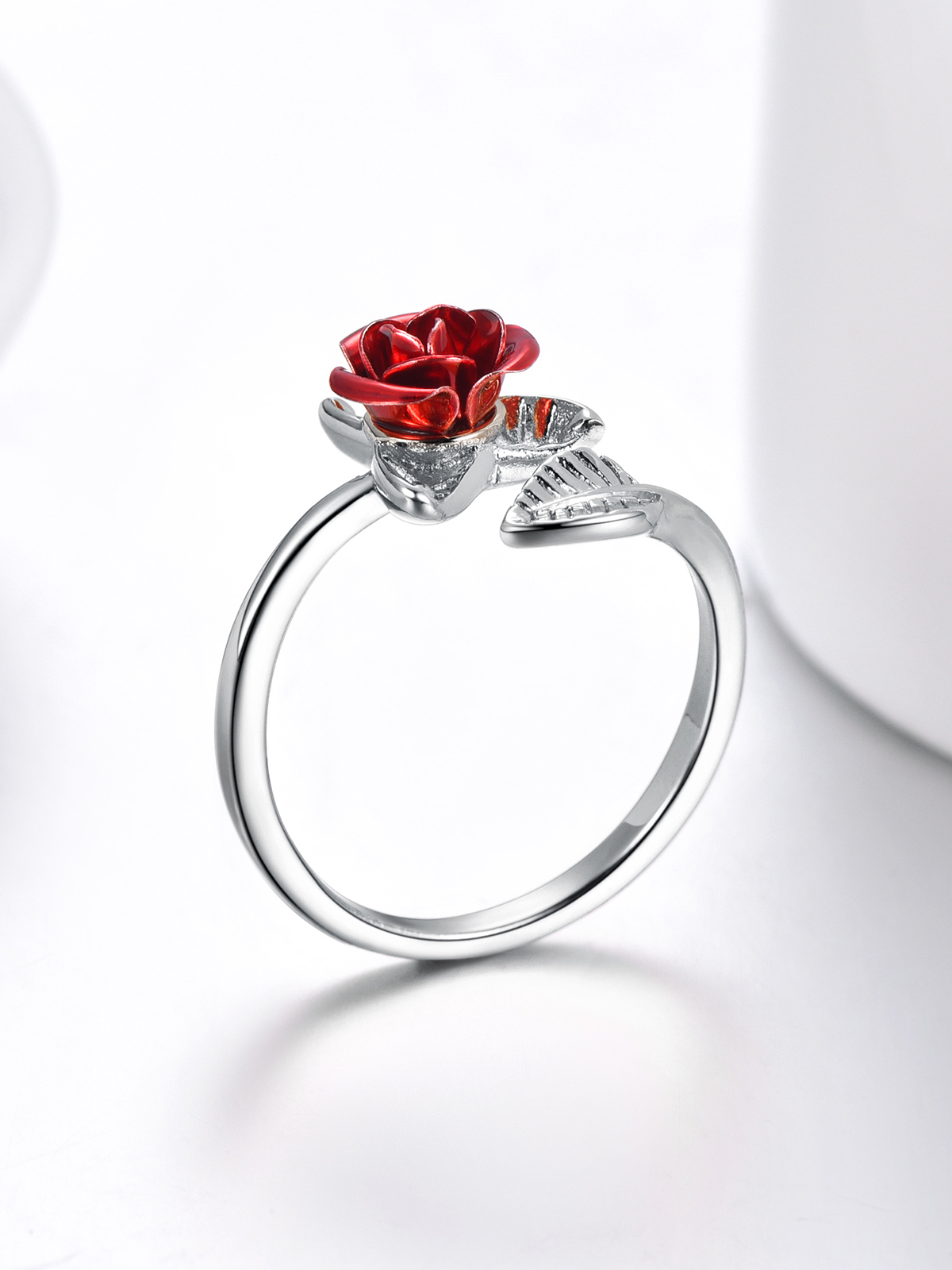 Adjustable Rose Statement Ring in Platinum
