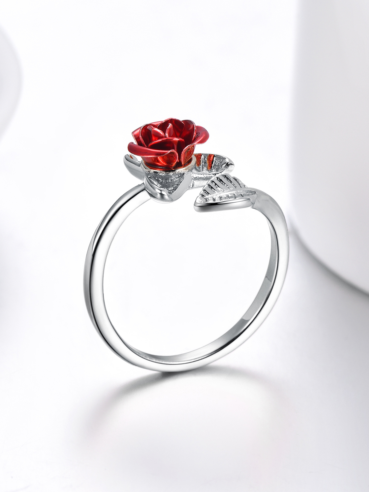 Adjustable Rose Statement Ring in Platinum