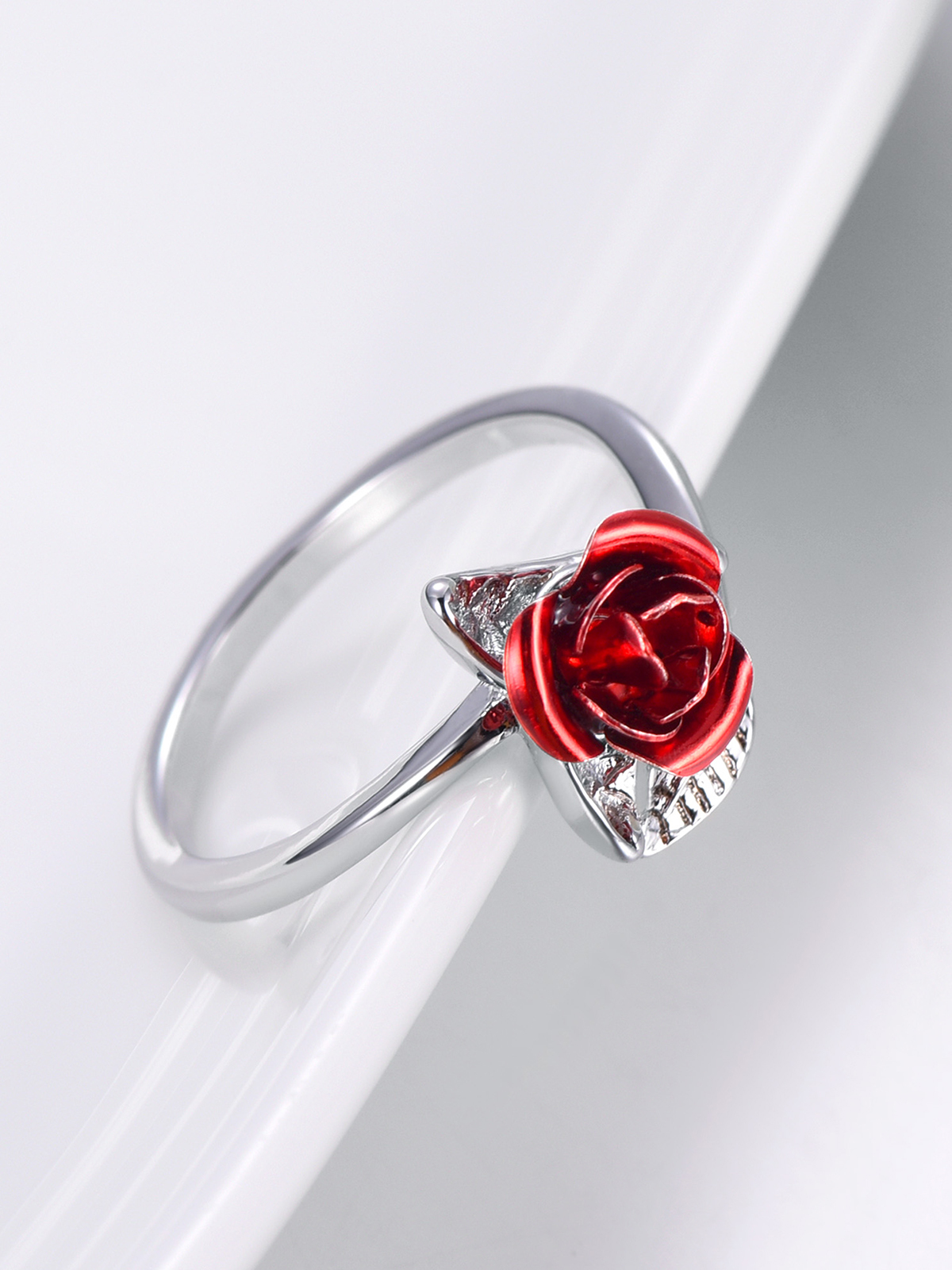 Adjustable Rose Statement Ring in Platinum