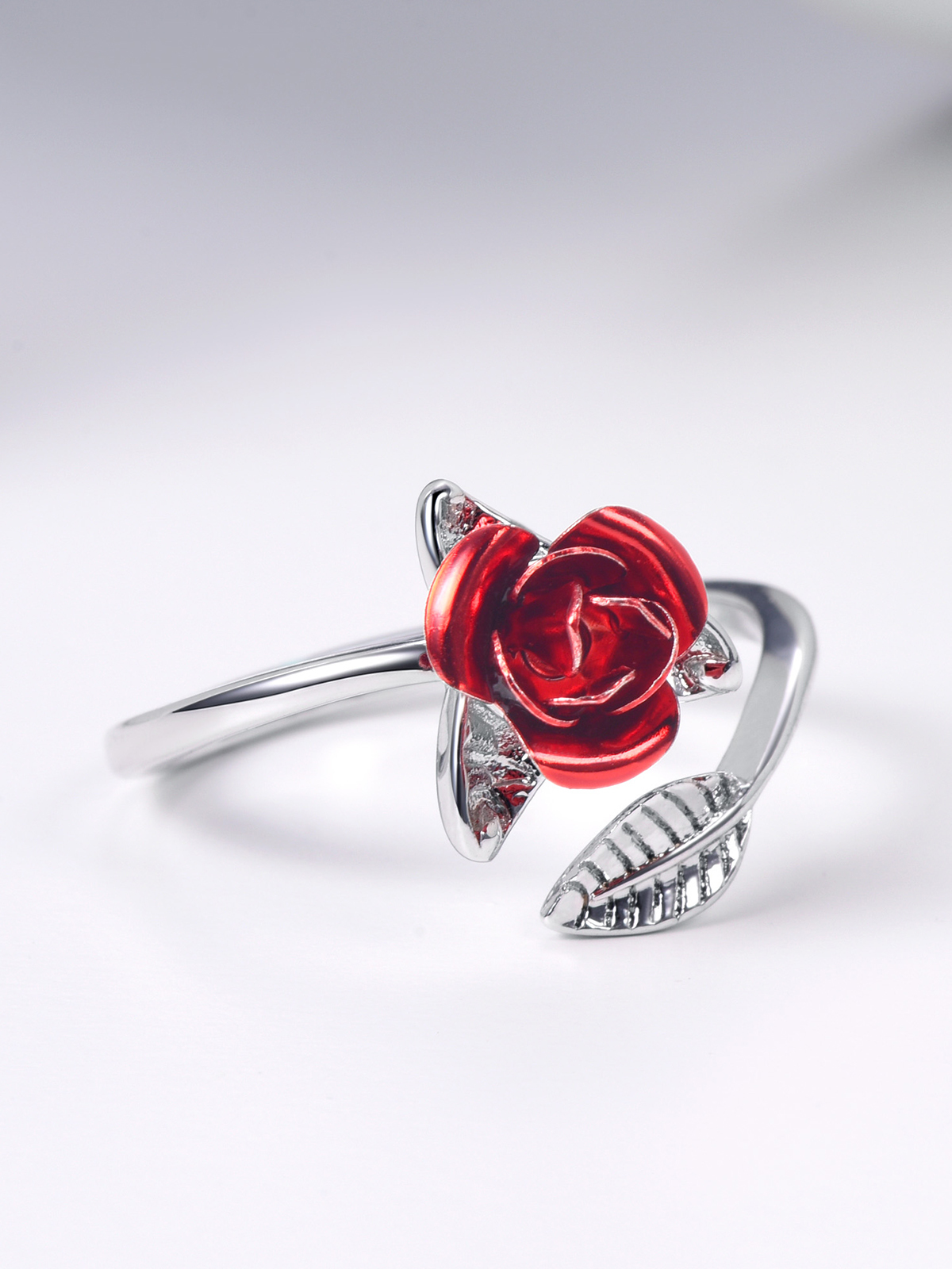 Adjustable Rose Statement Ring in Platinum