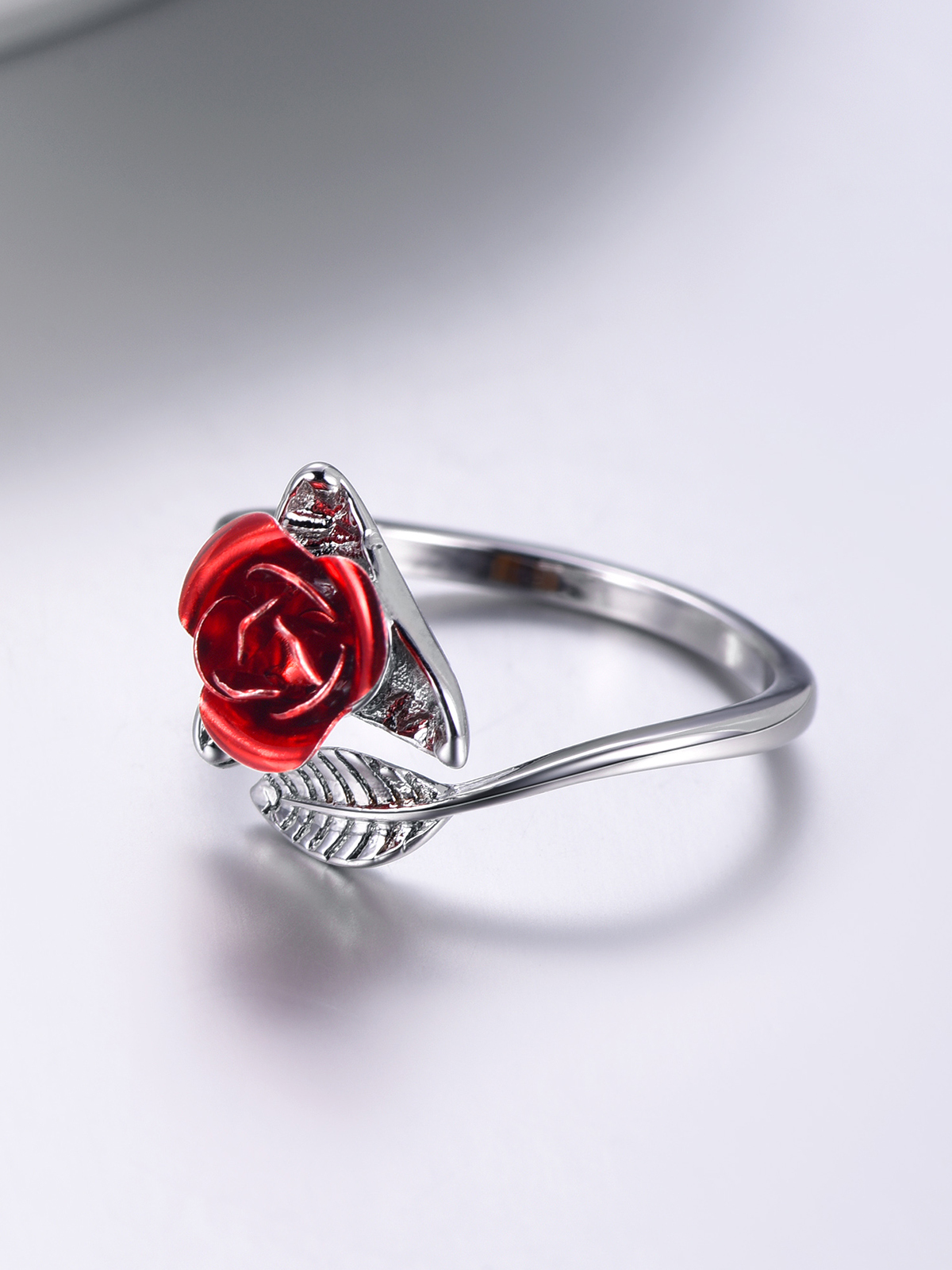 Adjustable Rose Statement Ring in Platinum