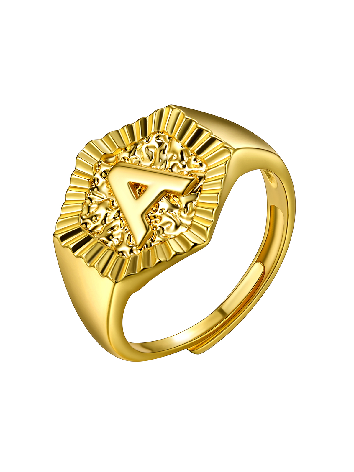 Adjustable Initial Hexagon Signet Statement Ring in 18K Gold