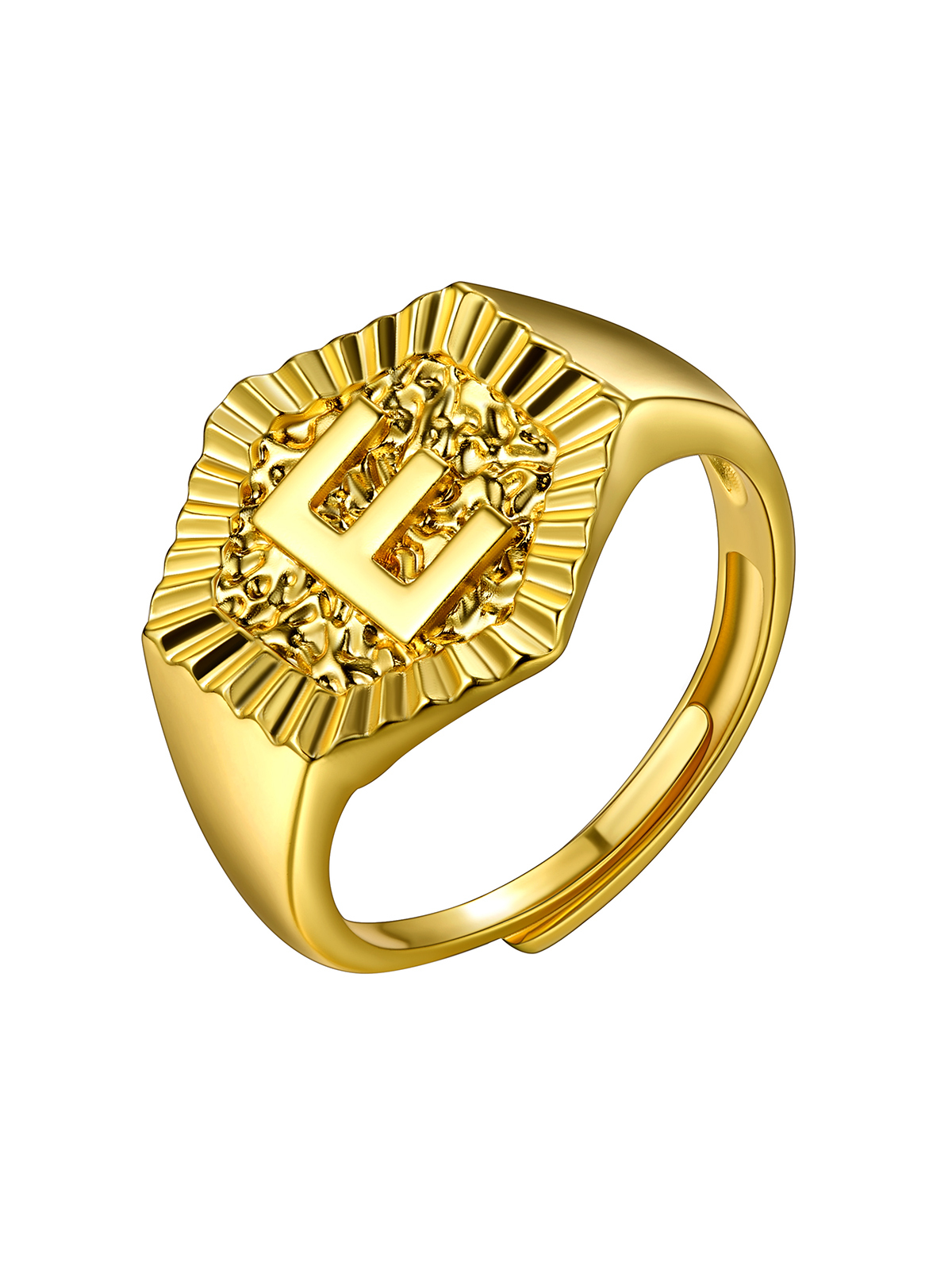 Adjustable Initial Hexagon Signet Statement Ring in 18K Gold