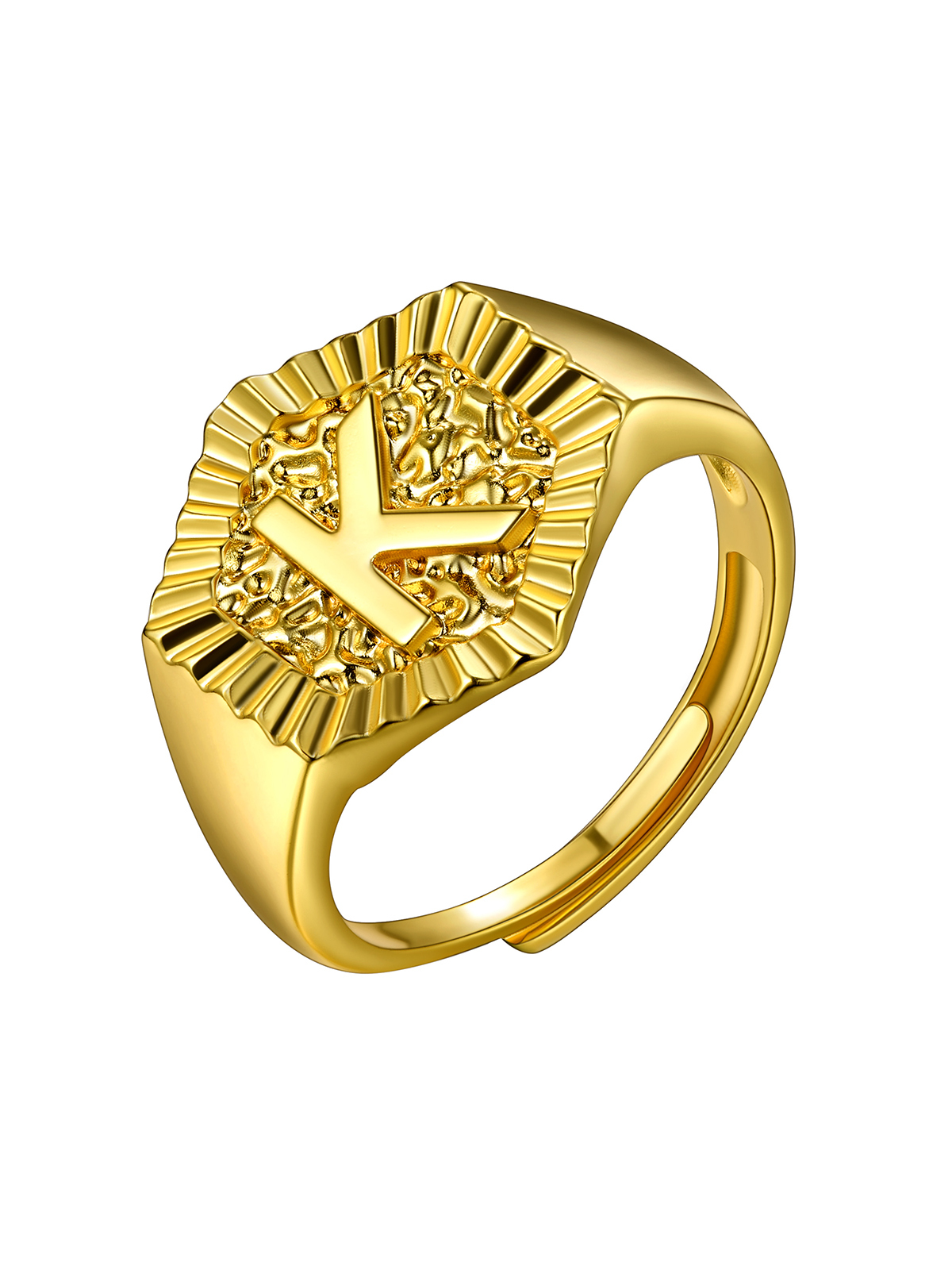 Adjustable Initial Hexagon Signet Statement Ring in 18K Gold