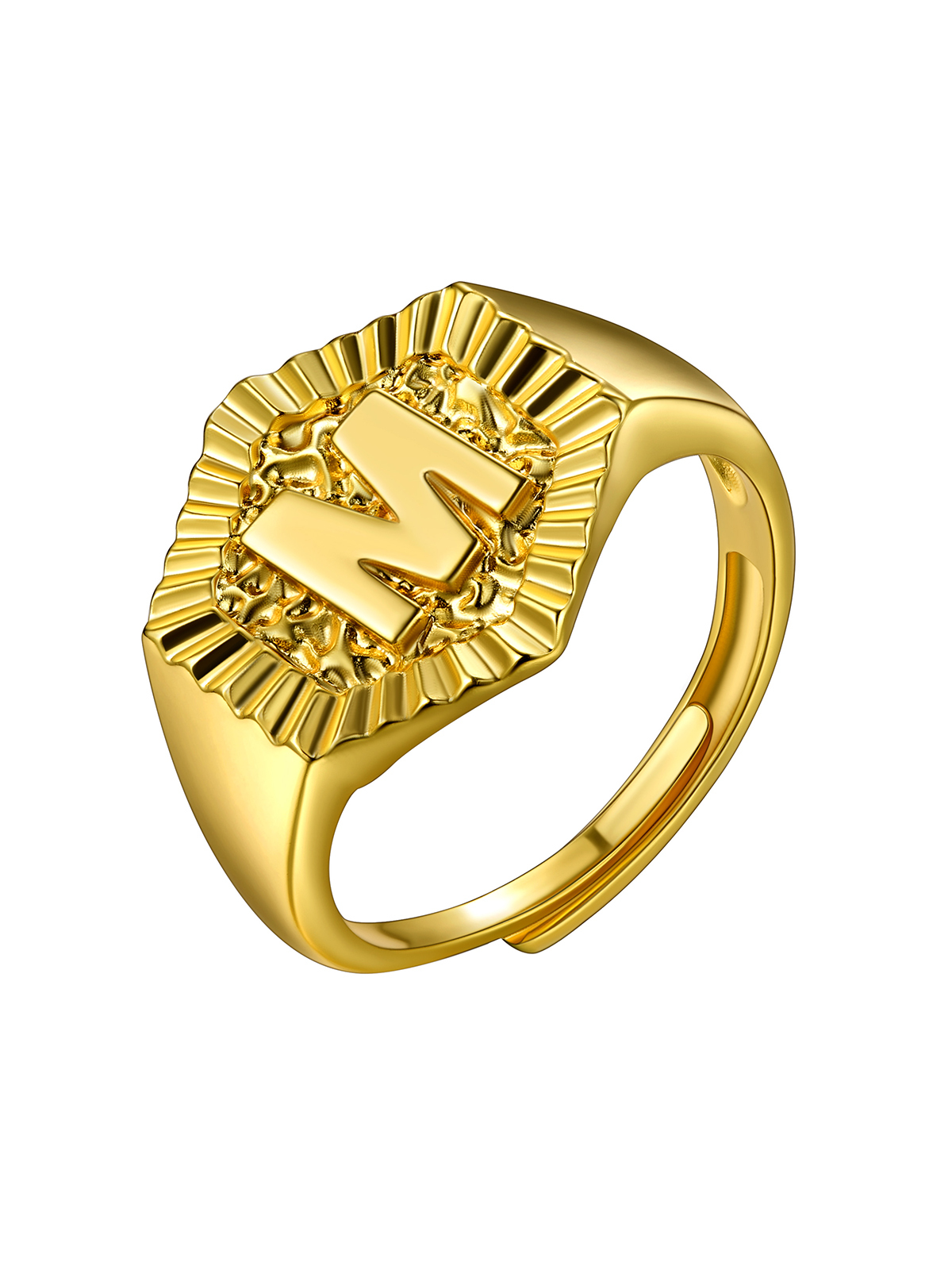 Adjustable Initial Hexagon Signet Statement Ring in 18K Gold