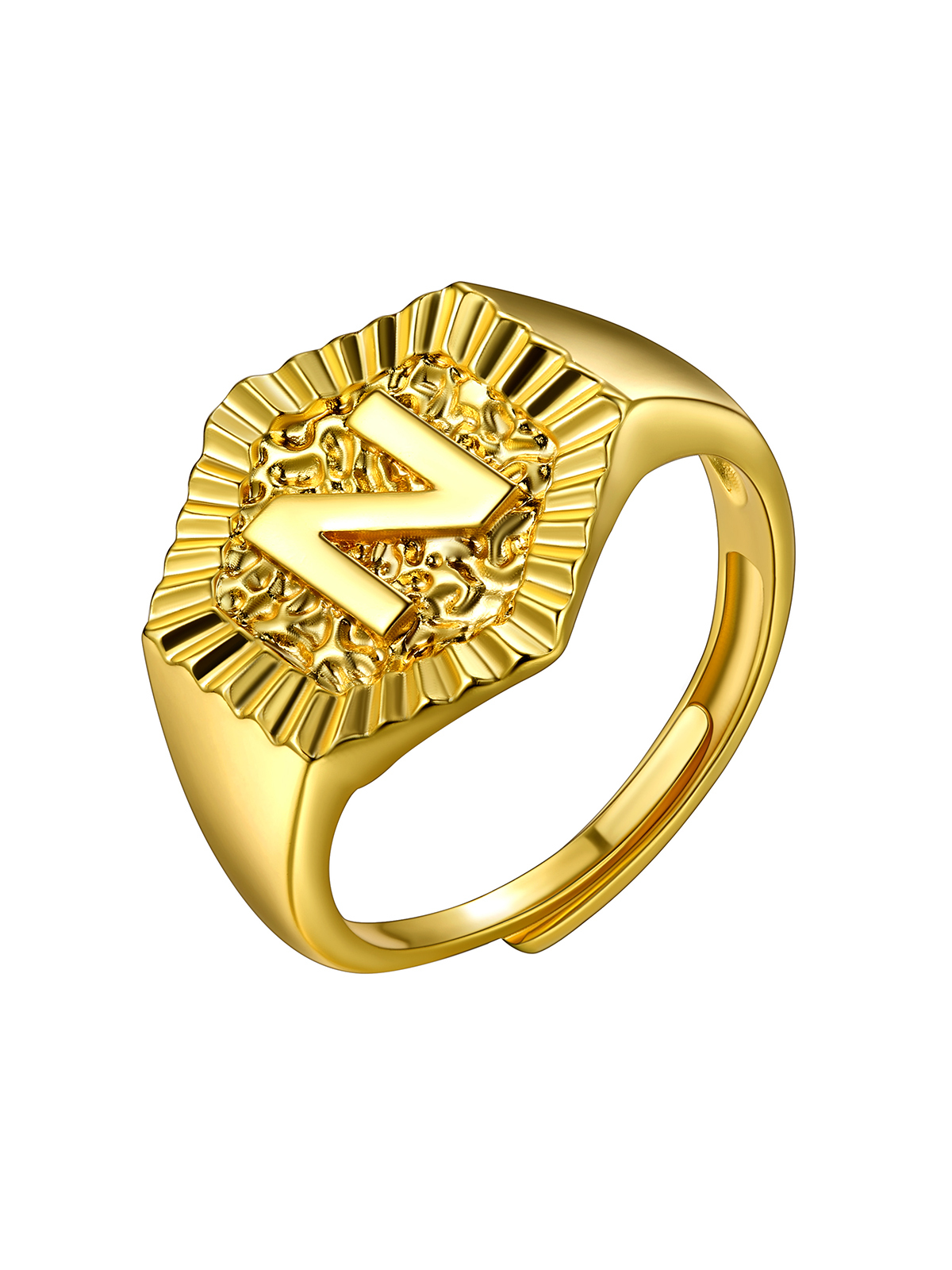 Adjustable Initial Hexagon Signet Statement Ring in 18K Gold