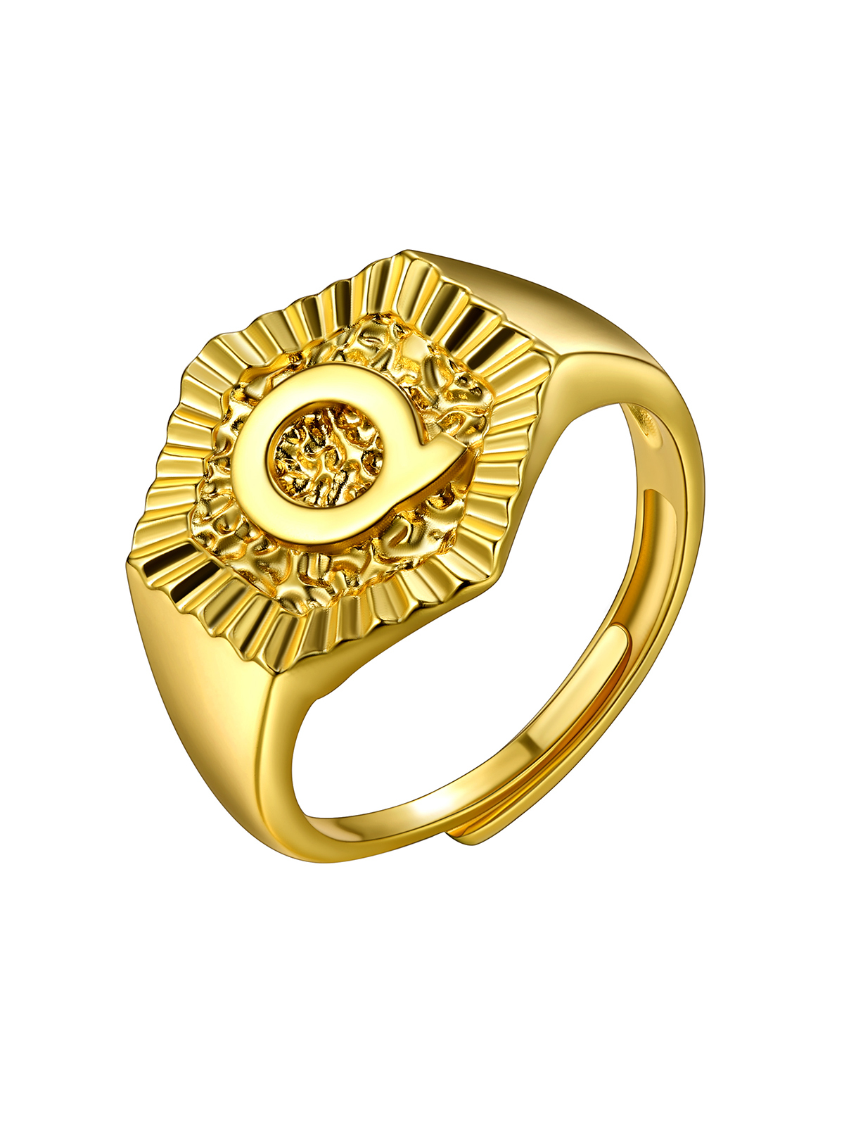 Adjustable Initial Hexagon Signet Statement Ring in 18K Gold