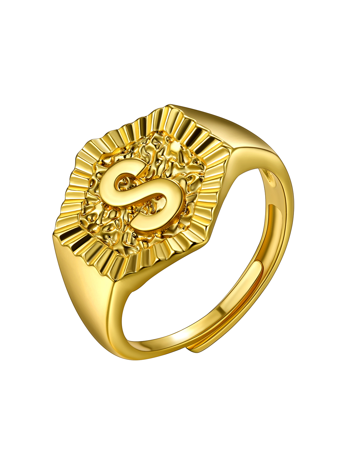 Adjustable Initial Hexagon Signet Statement Ring in 18K Gold