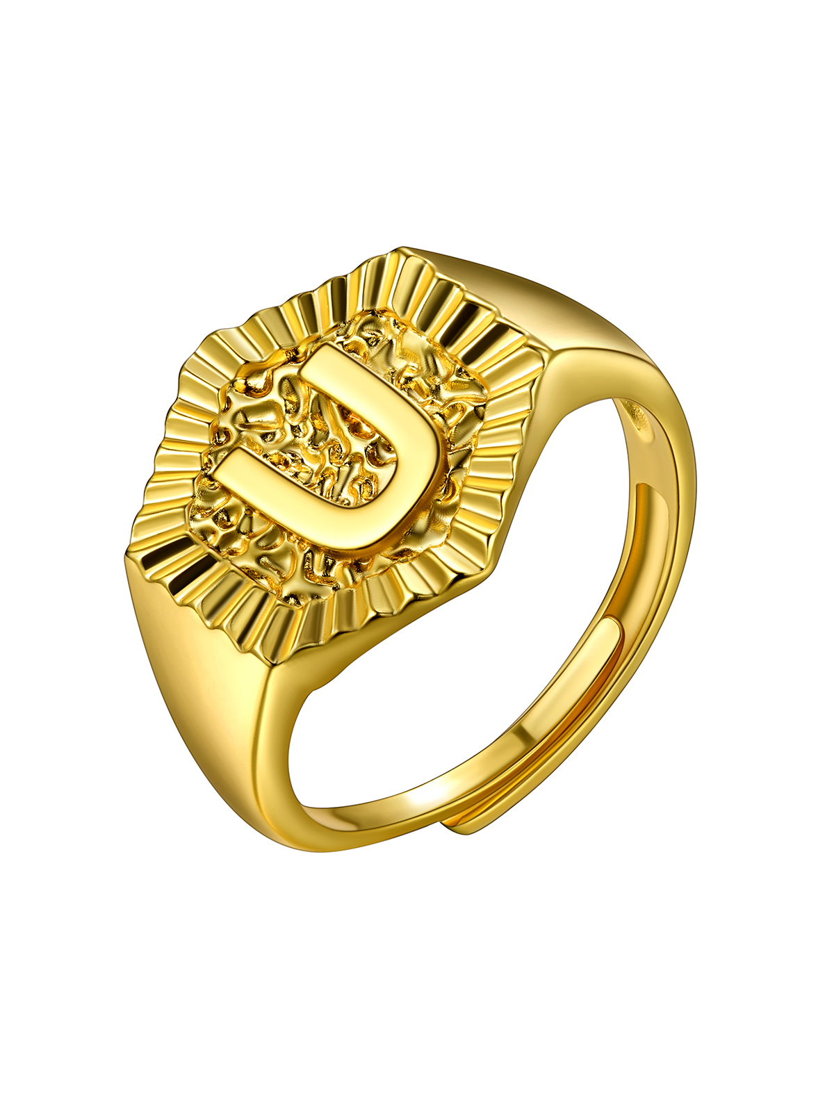 Adjustable Initial Hexagon Signet Statement Ring in 18K Gold